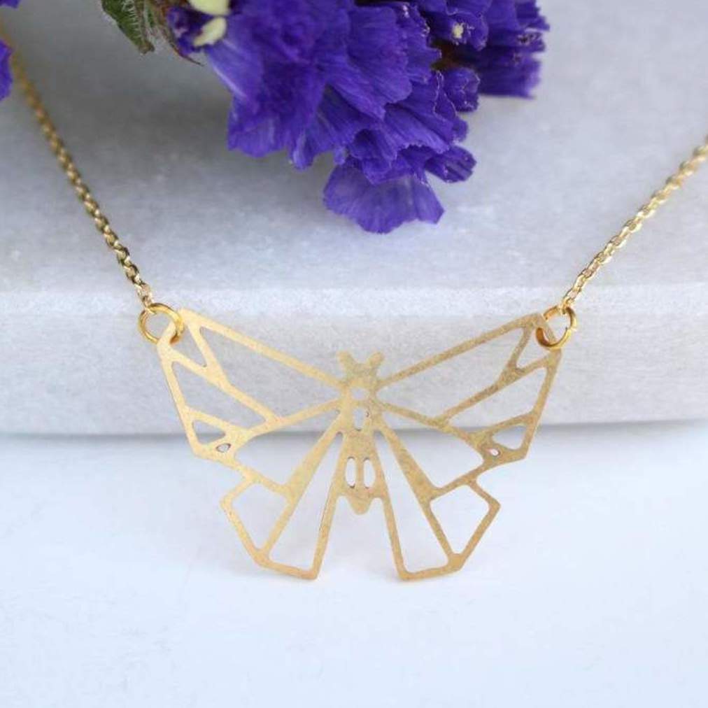 Butterfly Geometric Tea Leaf Necklace in Gold - Elegant Boho Jewelry for Women, Perfect for Parties, Weddings & Everyday Wear #ATL N 179