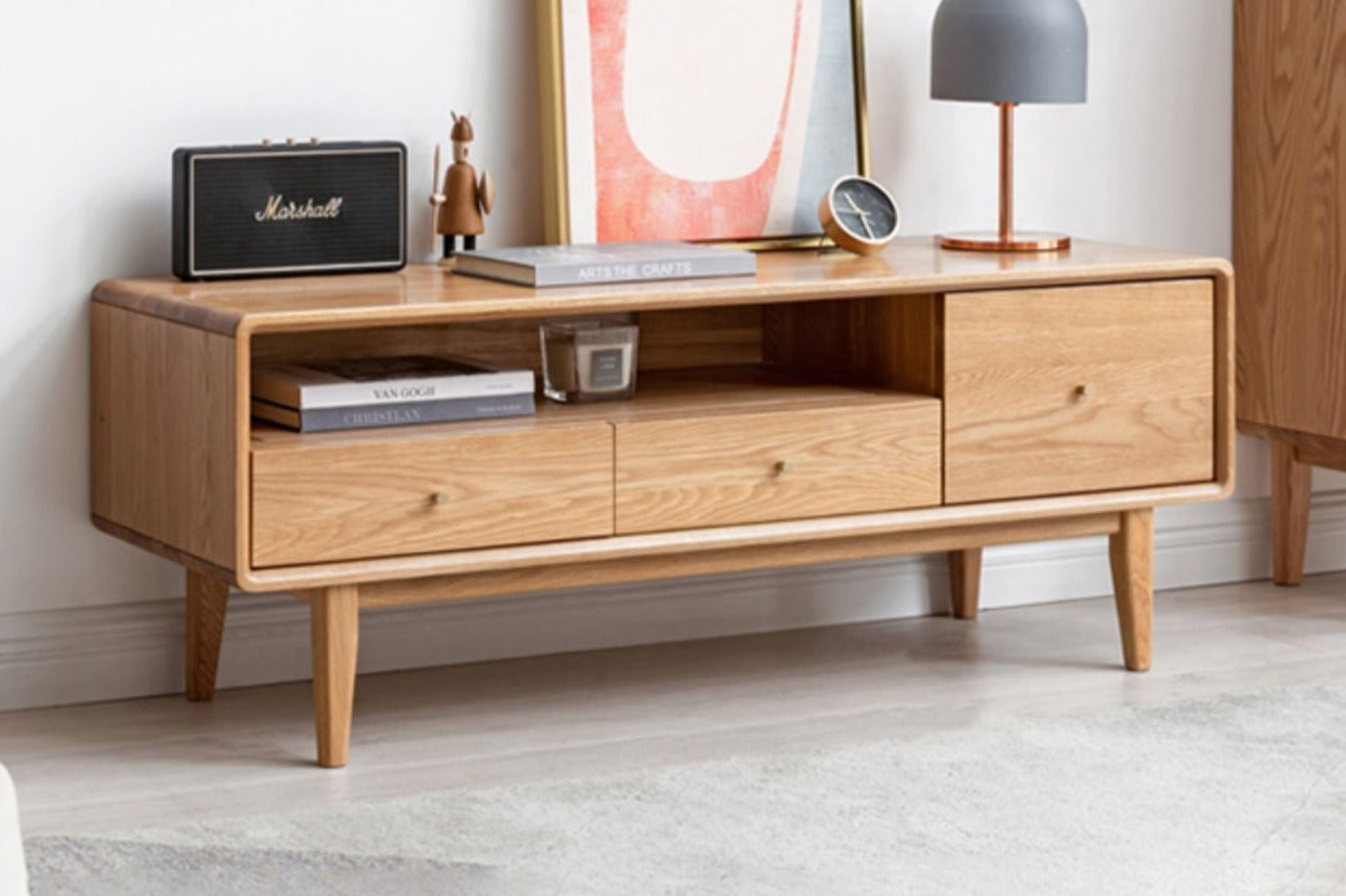 Solid Oak Wood TV Stand - Small Size with Multiple Style Options - Perfect for Living Room, Bedroom & Home Theater Setup