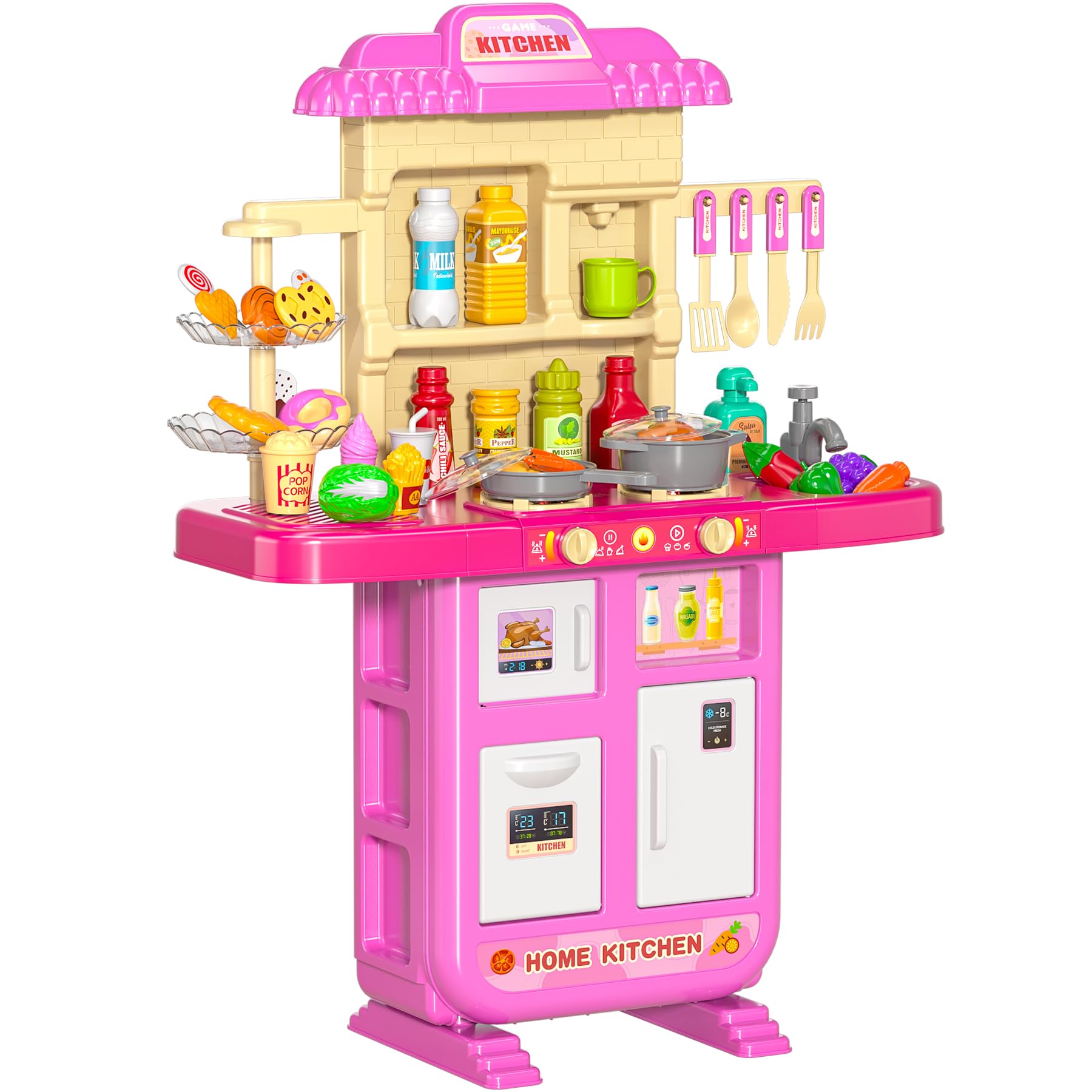 TEMI Pretend Play Kitchen Toy Set with Cutting Food & Accessories for Kids Ages 3-8 - Interactive Learning Toy for Boys & Girls - Perfect for Imaginative Play, Role-Playing Games & Early Childhood Development