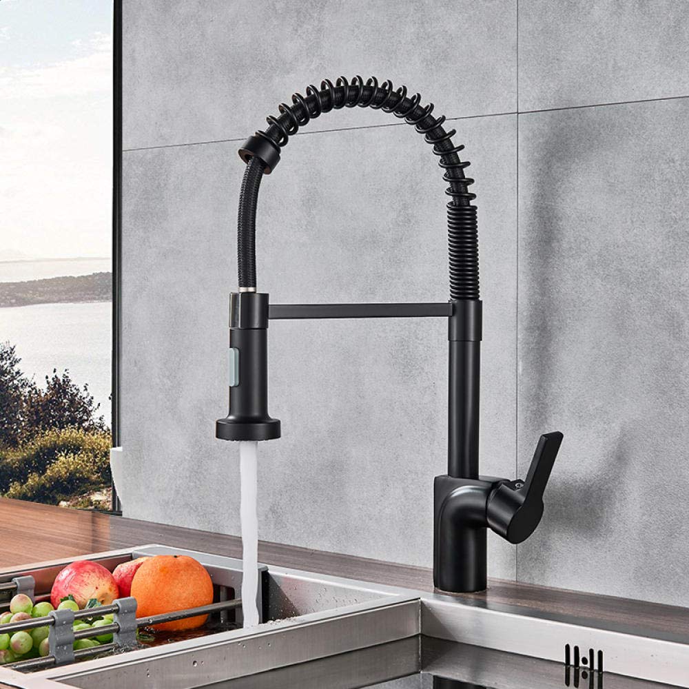 Matte Black Pull Out Spring Kitchen Faucet - Single Handle Mixer Tap with 360° Rotation for Hot & Cold Water - Perfect for Modern Kitchens, Dishwashing & Food Prep