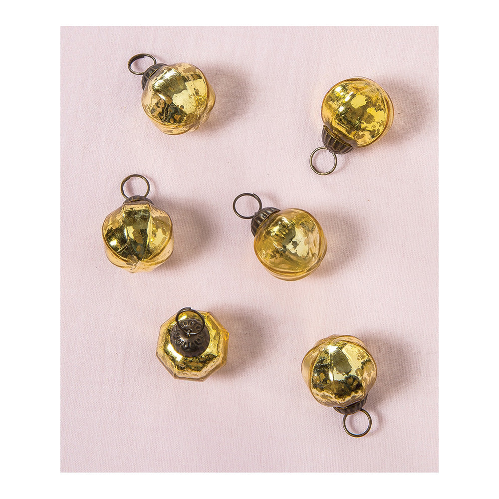 6 Pack Mini Mercury Glass Ball Ornaments - 1.5 Inch Gold Christmas Tree Decorations | Vintage Style Holiday Orbs for Xmas, Weddings, Home Decor & Party Decorations | Perfect Gift Idea for Special Occasions