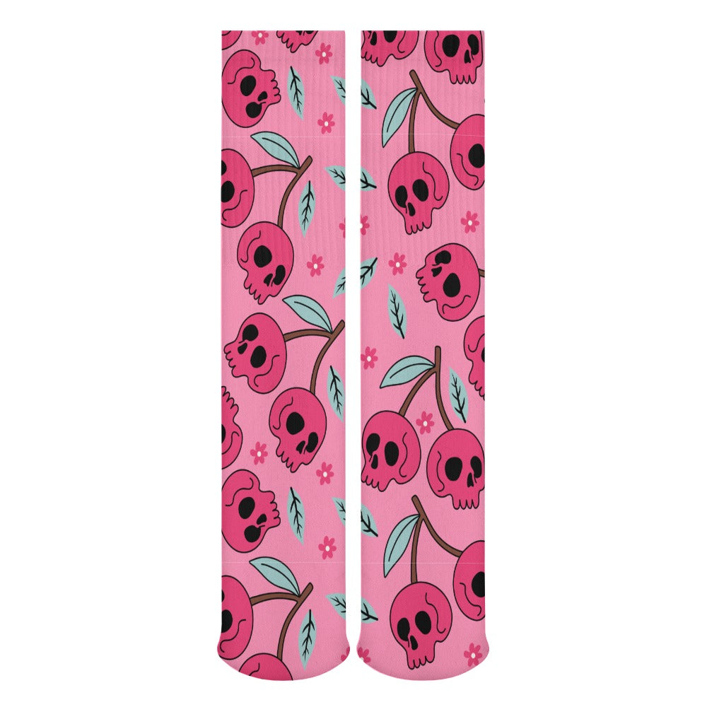 **Breathable Cherry Skull Pattern Stockings (5-Pack) - Comfortable & Stylish for Cosplay, Halloween, and Gothic Fashion**