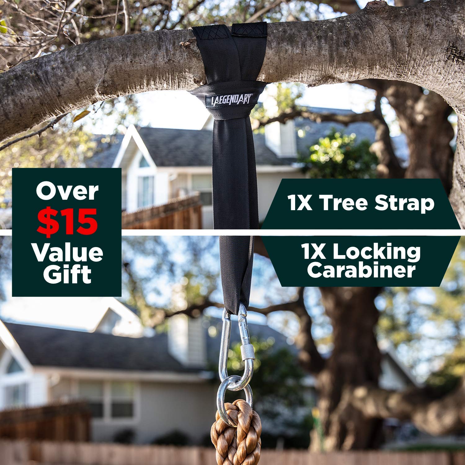 LAEGENDARY Outdoor Tree Swing Set with Climbing Rope, Platform & Disc Swing Seat - Kids Playground Accessories for Backyard, Park & Garden - Includes 4FT Tree Strap & Carabiner - Perfect for Outdoor Family Fun, Backyard Play & Adventure Activities