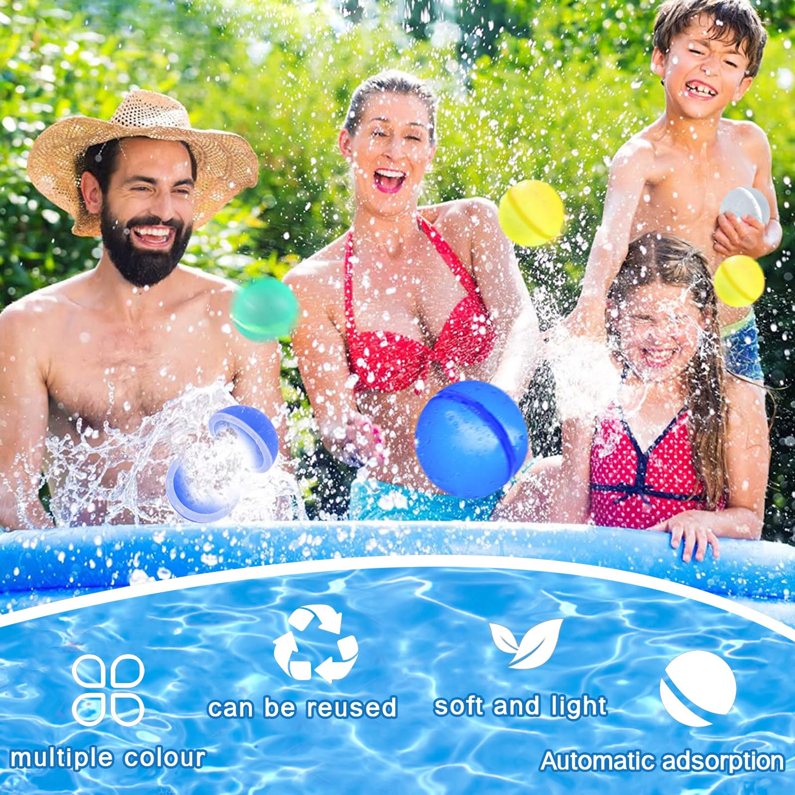 Reusable Water Balloons, 6-Pack Magnetic Self-Sealing Water Bombs, Quick Fill Silicone Water Balloons for Kids - Perfect for Summer Water Games, Pool Parties, and Outdoor Fun