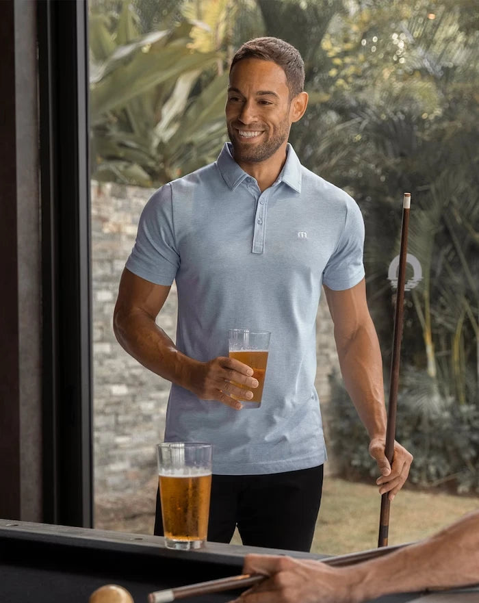 TravisMathew Men's Zinna Performance Polo Shirt - Moisture-Wicking, Breathable Golf & Casual Wear in Classic Blue | Perfect for Golf, Work & Outdoor Activities