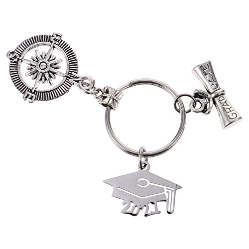 PRETYZOOM 2021 Graduation Keychain - Inspirational Graduation Gift for Students, Stainless Steel Keyring with Graduation Cap & Motorcycle Pendant - Perfect Class of 2021 Gift for High School & College Graduates - Great for Commencement Ceremonies, Graduation Parties & Keepsakes
