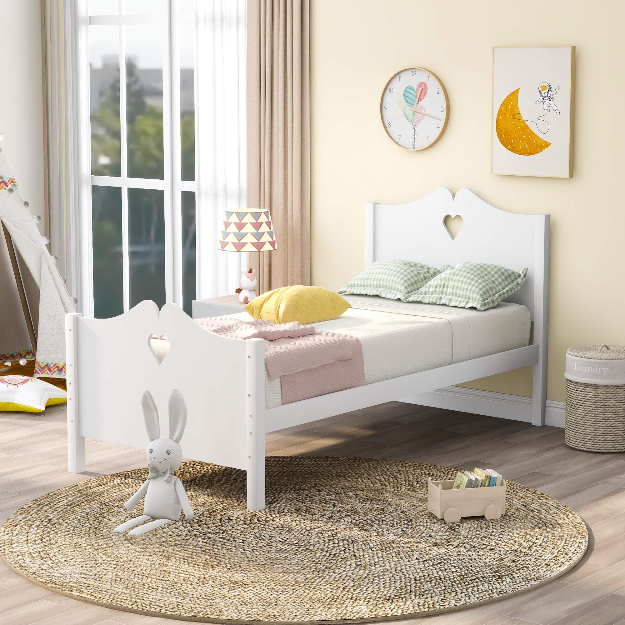 SOFTSEA Solid Wood Twin Bed Frame with Headboard & Footboard - Sturdy Platform Bed for Girls, Teens, Kids - White - Perfect for Bedrooms, Dorms, Guest Rooms & Kids' Rooms
