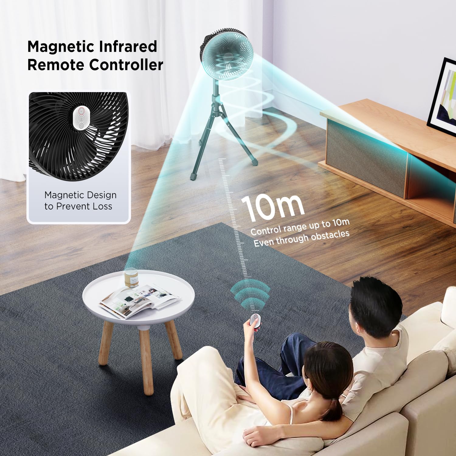 Marchpower 10 Inch Foldable Camping Fan with Detachable Tripod - 10000mAh Rechargeable Battery, Remote Control & Quiet Oscillation - Adjustable Height Pedestal Floor Fan for Home, Tent, RV & Outdoor Adventures