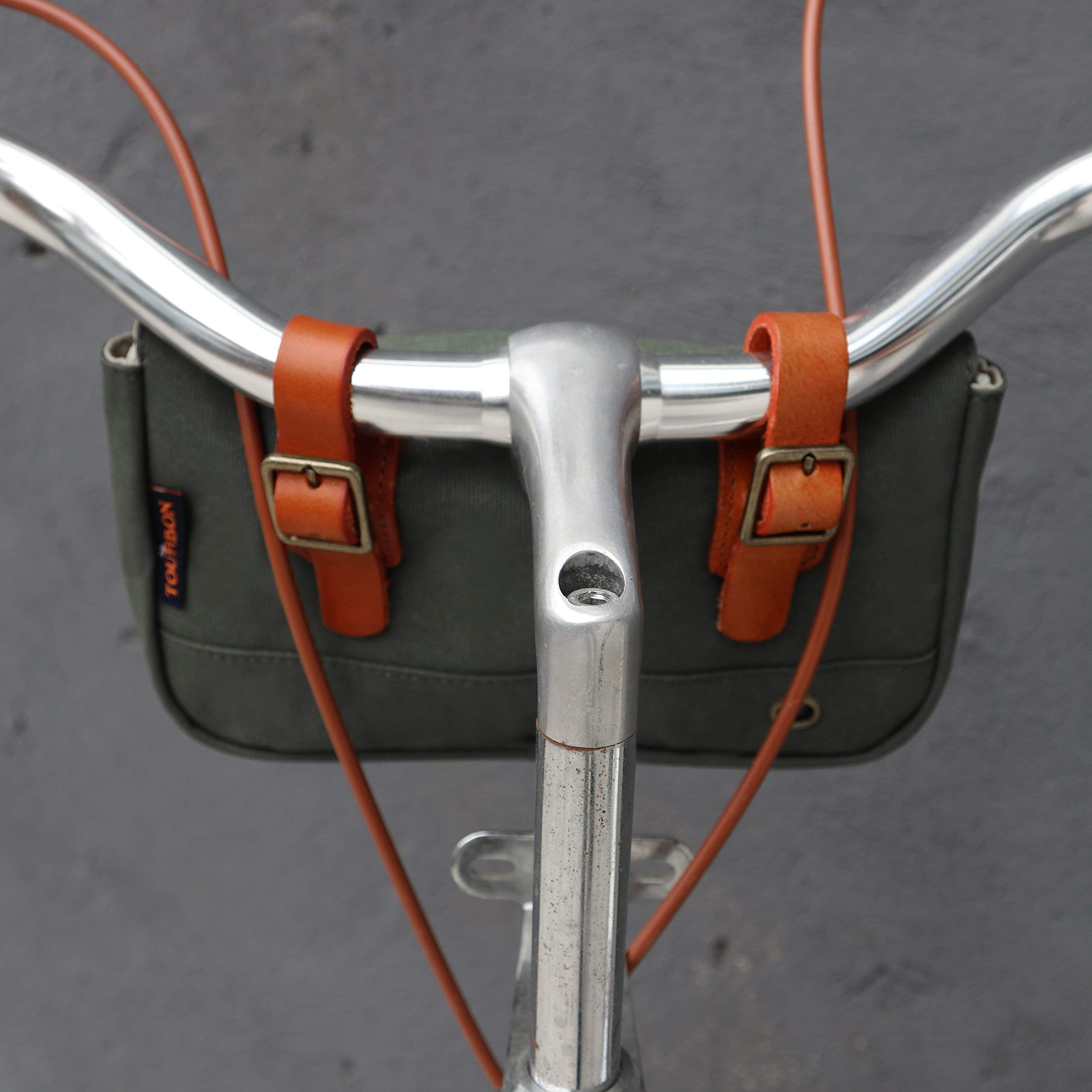 TOURBON Waterproof Bike Handlebar Bag - Durable Canvas Cycling Bag for Commuting, Touring & Outdoor Adventures
