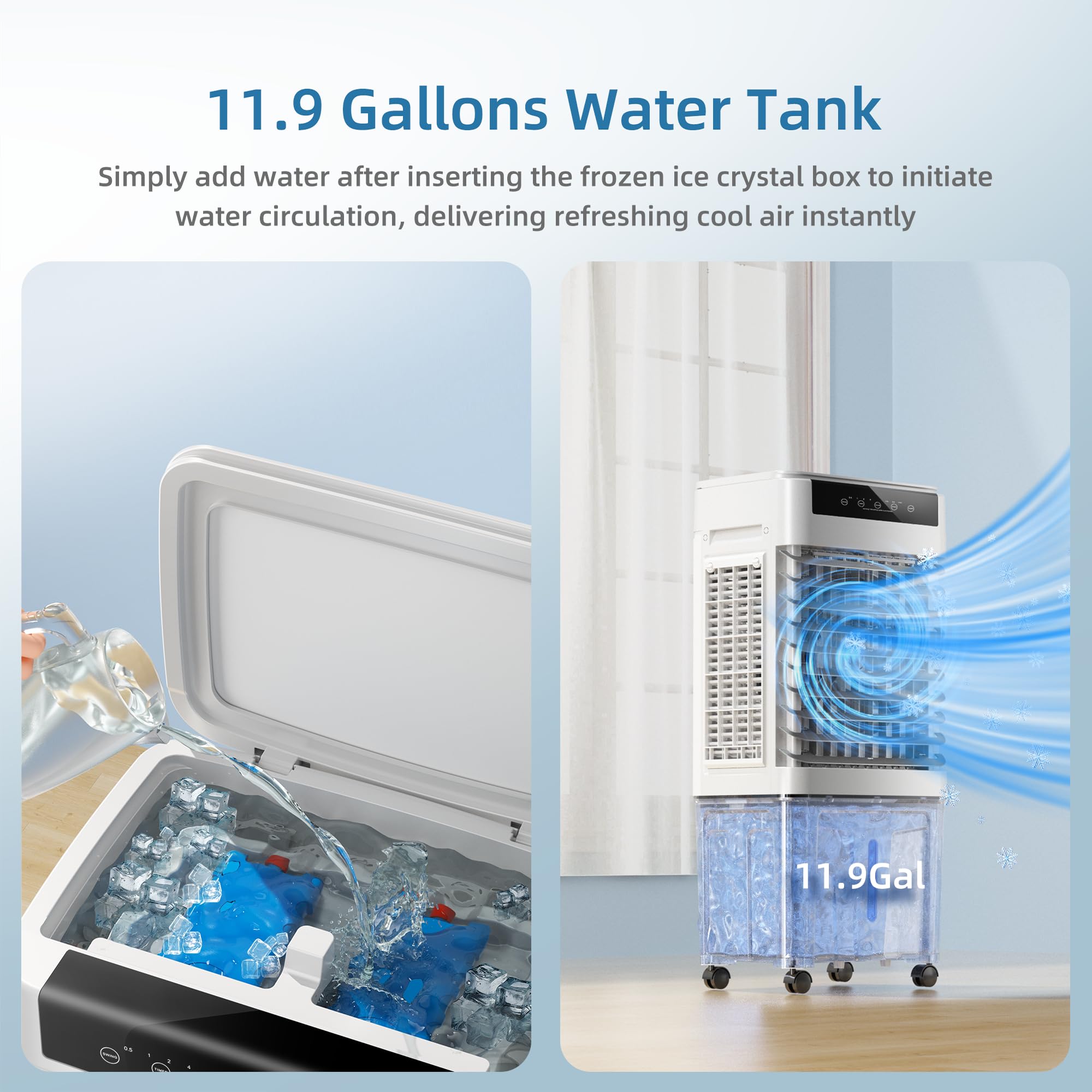 3-IN-1 Evaporative Air Cooler with 3531 CFM & 11.9 Gallon Water Tank - Portable Swamp Cooler with Remote/Touch Control, 90°+120° Oscillation for Indoor & Outdoor Use - Perfect for Bedroom, Office, Patio, and Garage Cooling