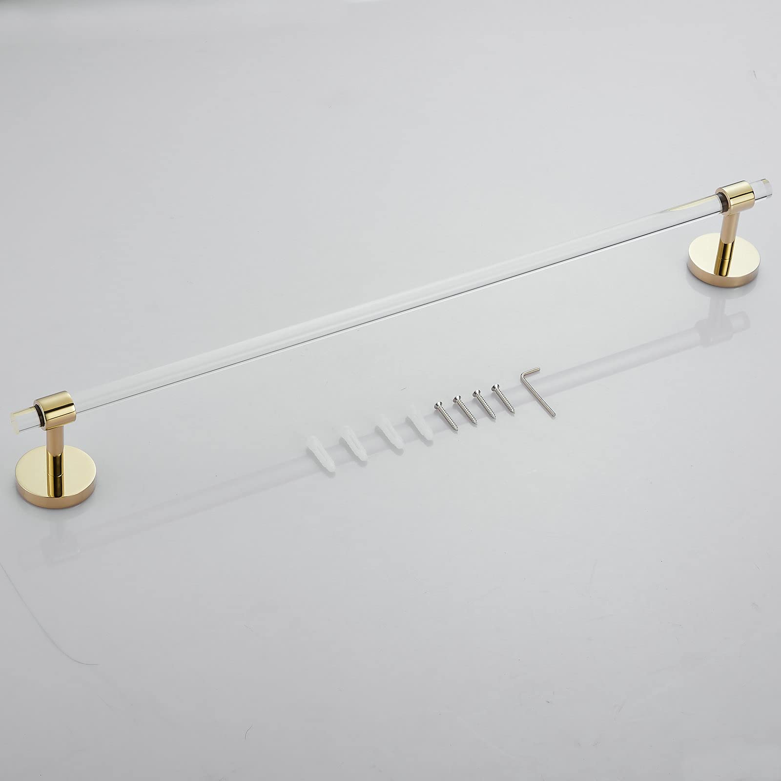 16 Inch Acrylic Gold Towel Bar - Modern Wall Mounted Bathroom Towel Rack Holder for Spa, Hotel & Home Decor (SHUNLI)
