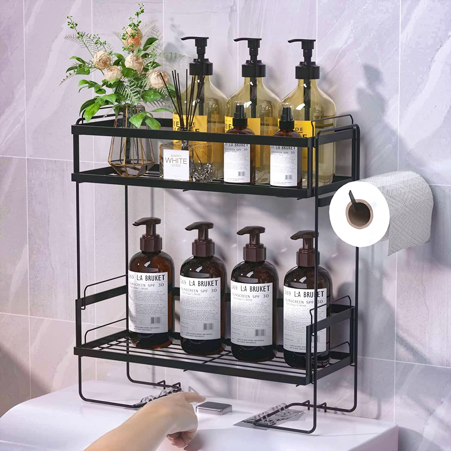 STILLDIO 2-Tier Over The Toilet Storage Shelf - Metal Bathroom Organizer with Paper Holder, Space-Saving Cabinet for Towels & Toiletries - Perfect for Small Bathrooms & Apartment Living