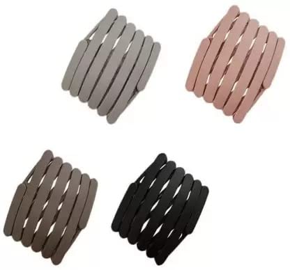 DENICRAAS Matte Foldable Headbands for Women & Girls | Non-Slip Retractable Teeth Hair Band Set of 4 | Compact & Portable for Travel, Gym, Yoga & Everyday Use