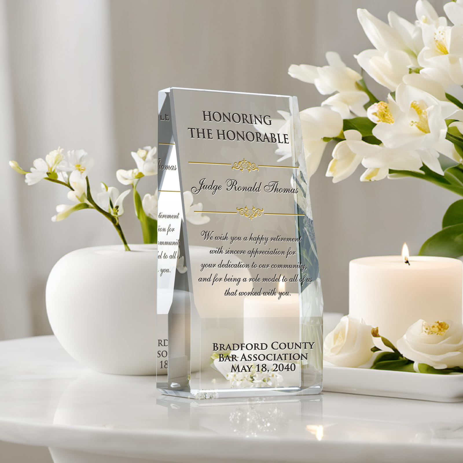 Personalized Judge Retirement Gift Plaque - Custom Engraved with Name, Date & Message - Unique Retirement Gift for Judges, Chancellors & Magistrates (8