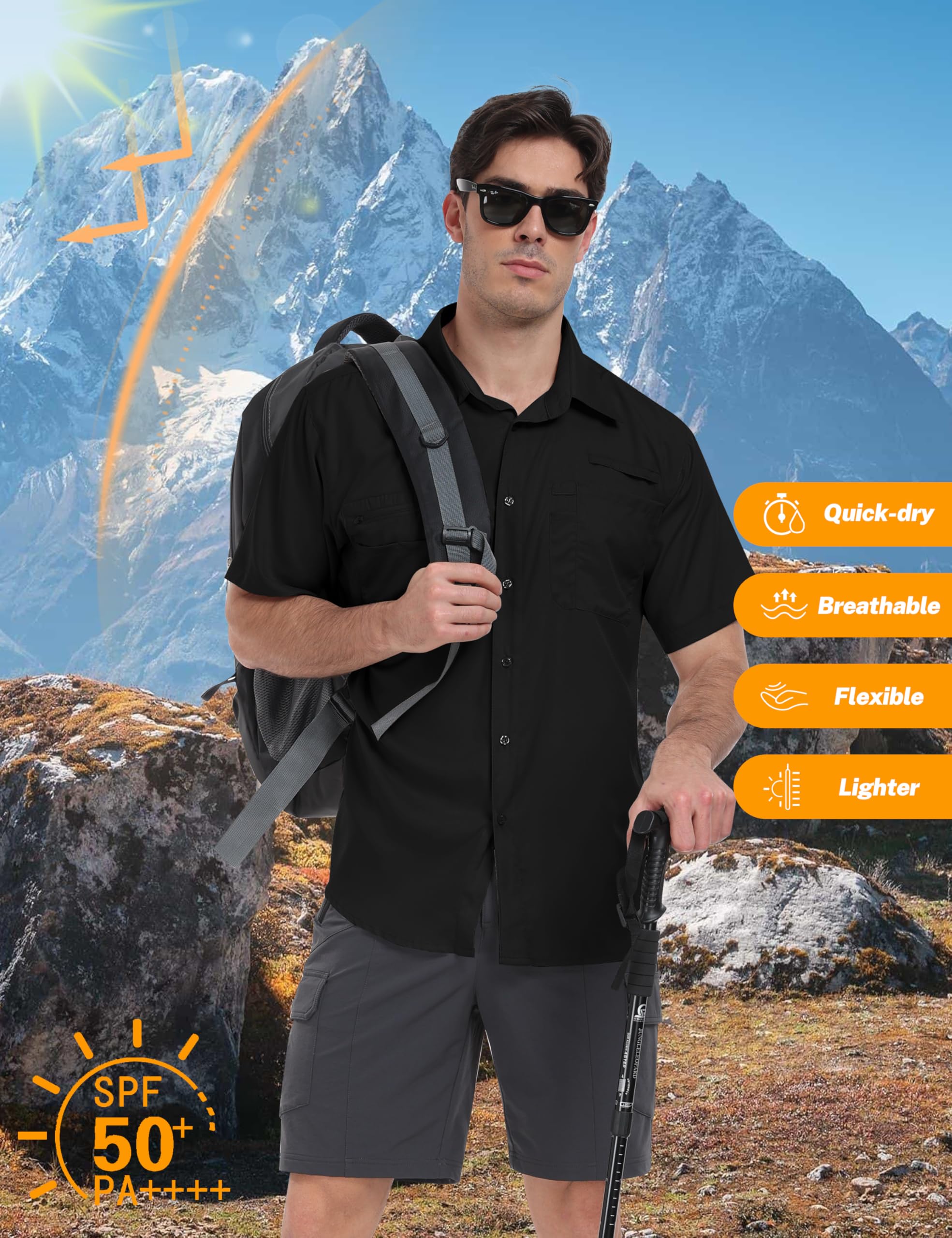 MoFiz UPF 50+ Men's Quick Dry Cooling Short Sleeve Shirt - Sun Protection Work & Travel Shirt for Hiking, Fishing & Outdoor Activities