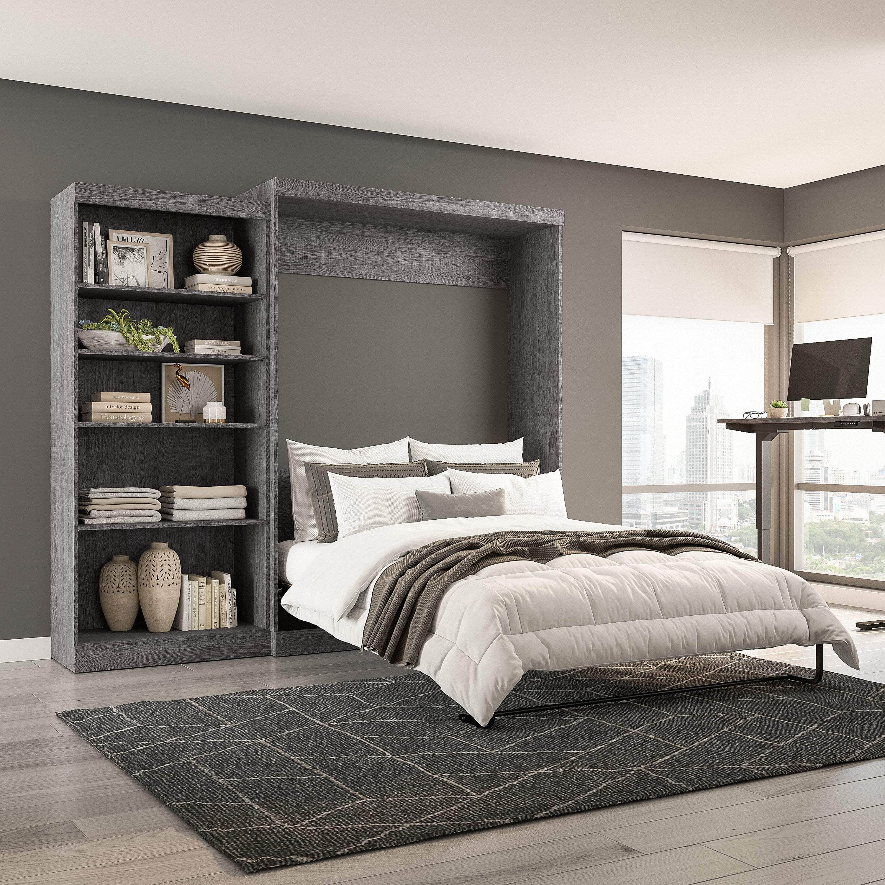 Pur Queen Murphy Wall Bed with Closet Organizer (101W) - 7 Color Options | Space-Saving Wall Bed for Small Apartments, Guest Rooms & Home Offices