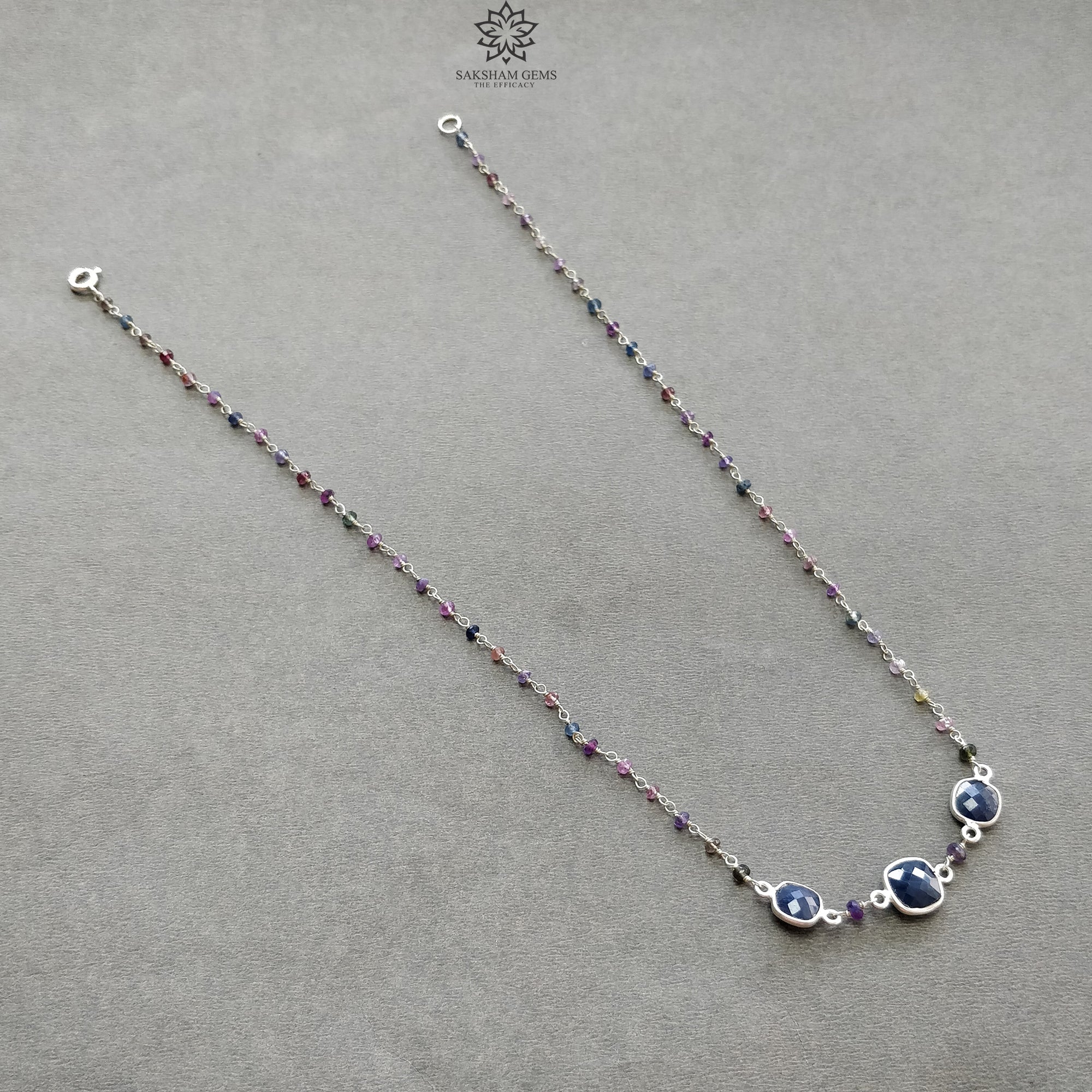 925 Sterling Silver Jewelry Set with 9.05g Natural Untreated Blue & Multi Sapphire Gemstone Beads - Necklace & Drop Dangle Earrings | Perfect for Weddings, Parties & Special Occasions