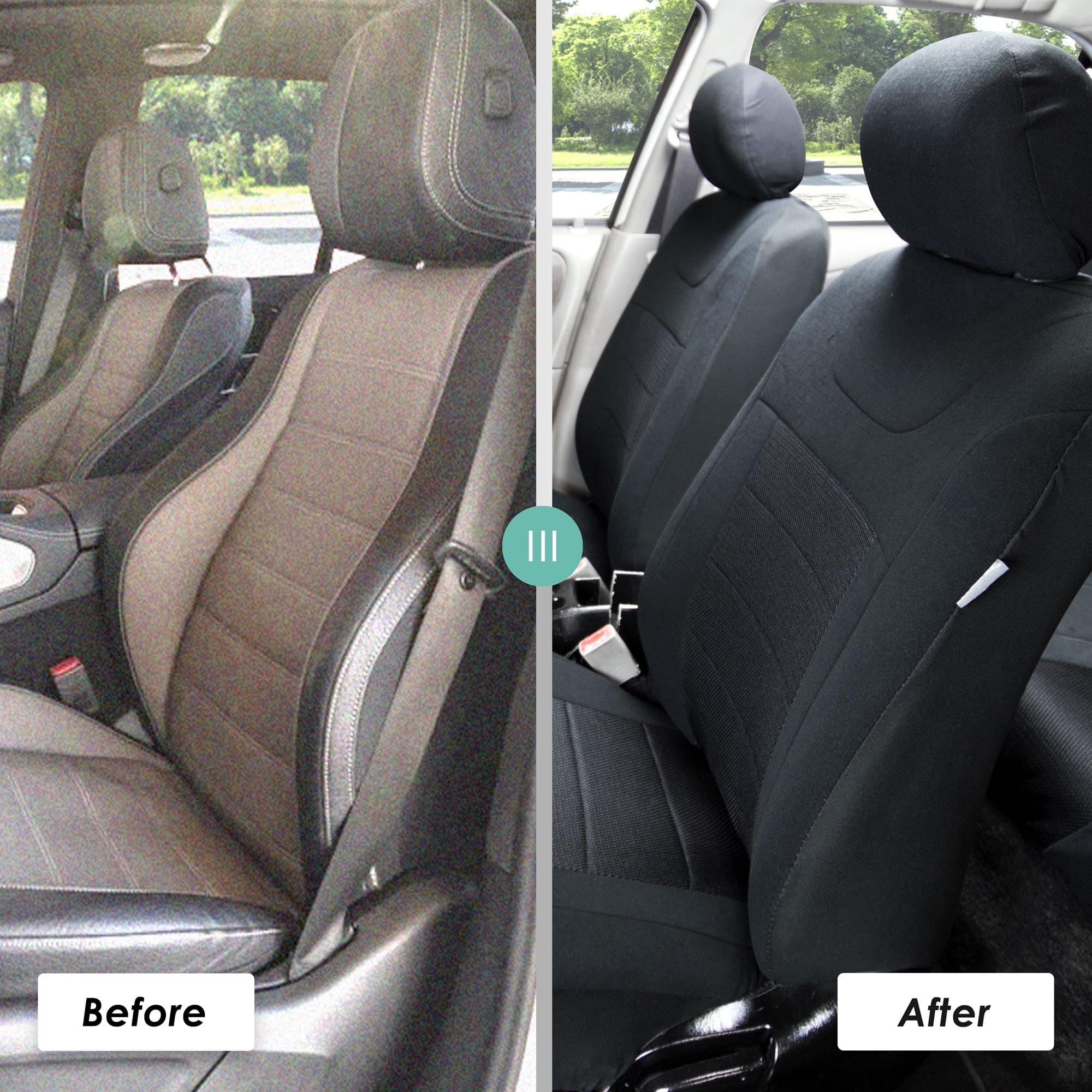 FH Group Full Set Universal Fit Car Seat Covers - Low Back Front & Split Bench Rear Seat Covers | Airbag Compatible, Washable Fabric | Perfect for SUV, Sedan, Van (Black) | Protect Your Seats from Wear, Spills & Pets