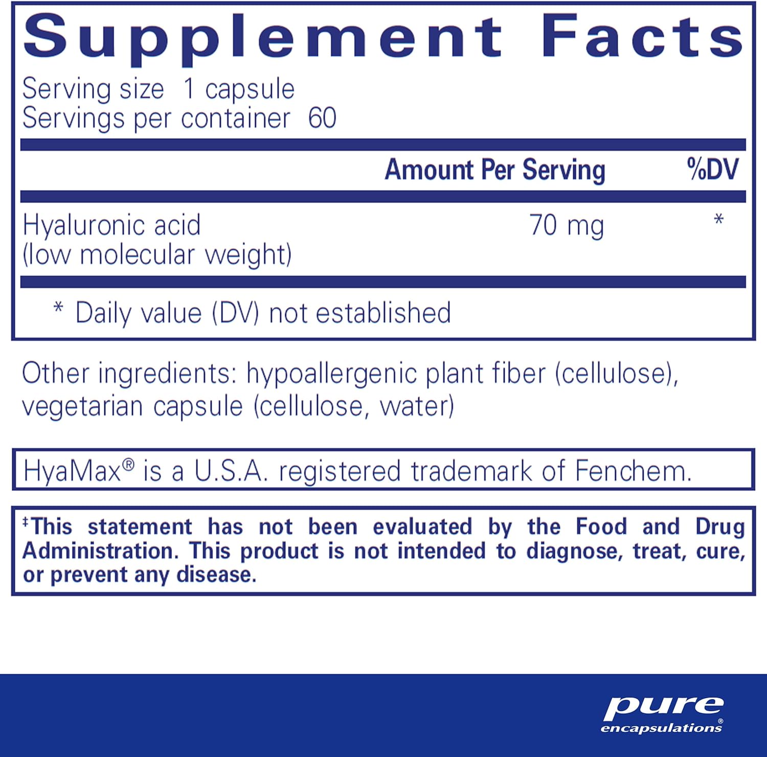 Pure Encapsulations Hyaluronic Acid Supplement for Joint & Skin Health - Supports Hydration, Collagen Production & Mobility - Ideal for Active Lifestyles & Anti-Aging Skincare Routines