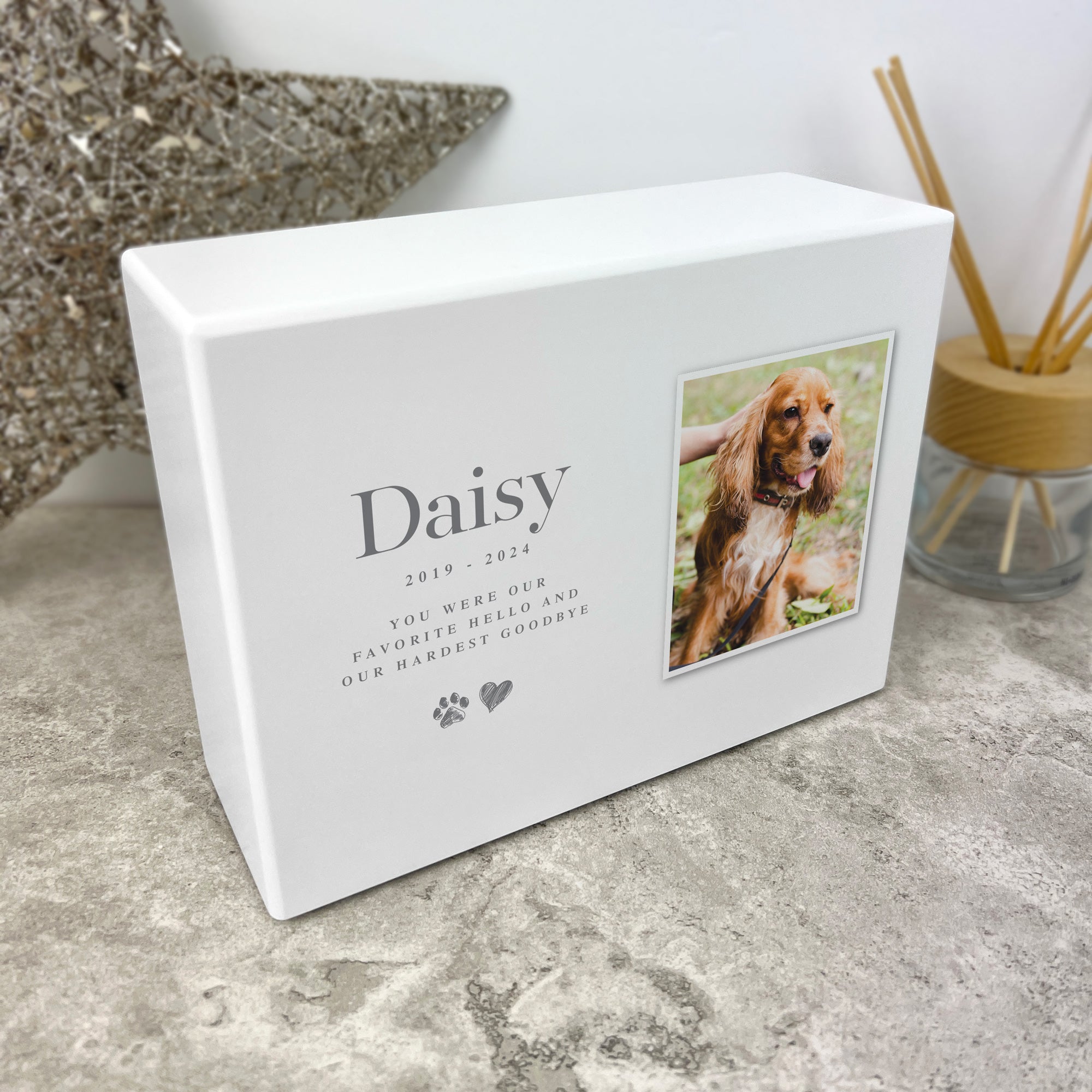 Personalized Heart & Paw Print Photo Pet Cremation Urn for Ashes | 1.09L Memorial Keepsake | Perfect for Honoring Beloved Dogs, Cats & Pets at Home or Memorial Services