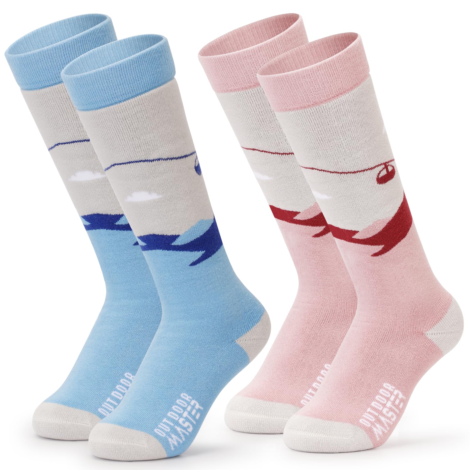 OutdoorMaster Kids Ski Socks - Thermal Over The Calf Snowboard & Skating Socks for Boys & Girls - Warm Winter Sports Socks for Skiing, Snowboarding & Ice Skating