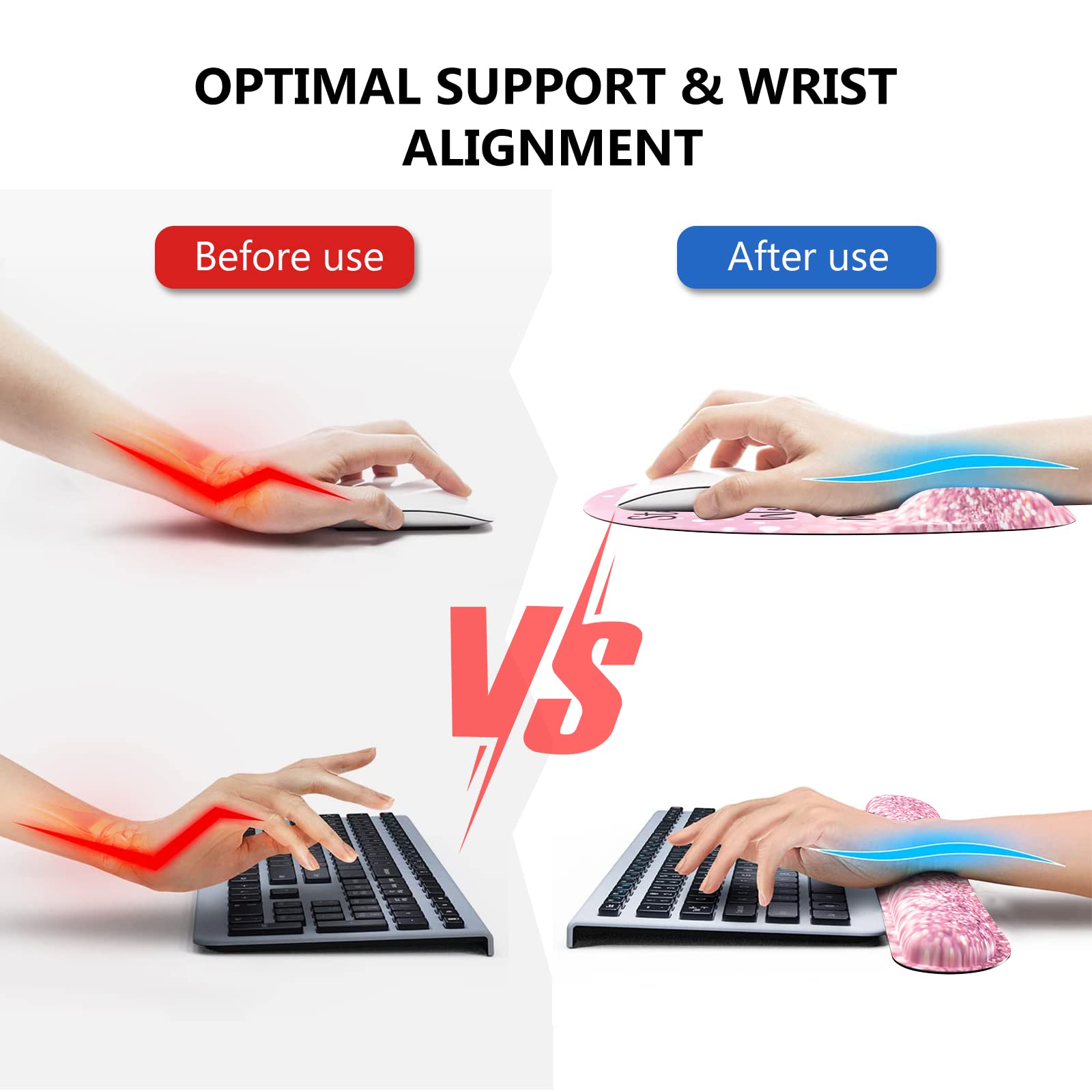 Ergonomic Pink Mouse Pad with Wrist Support - Non-Slip Rose Gold Keyboard Wrist Rest & Desk Mat, Stitched Edges for Durability (Stay Positive Design) - Perfect for Office, Gaming, and Home Workspace Comfort