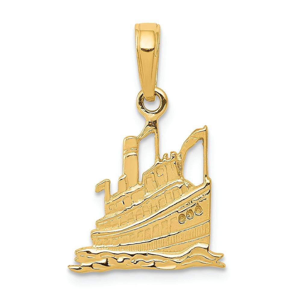 14K Yellow Gold Cruise Ship Charm Pendant - Elegant Nautical Jewelry for Travel Lovers | Perfect for Cruise Vacations, Sailor Gifts & Beach-Themed Accessories