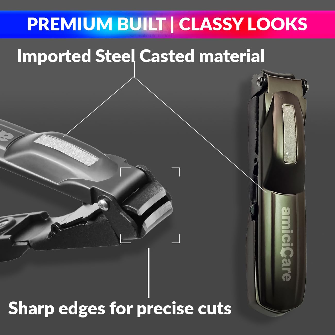 amiciCare Professional Nail Clipper Set - Automatic Nail Collector, Nail Cutter & Polisher with File | Perfect for Home, Travel & Salon Manicures