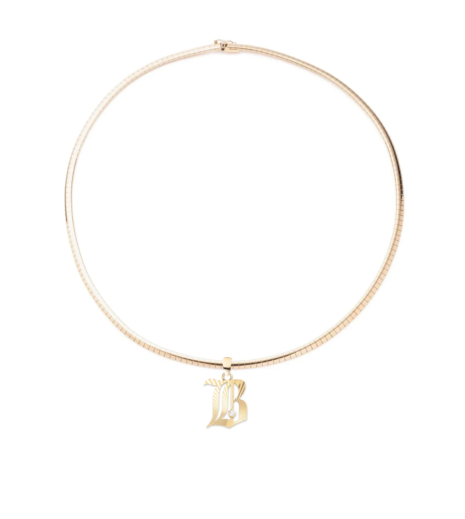 Personalized Initial & Number Small Sleek Collar Necklace in 14K Yellow Gold with Diamond Accents - Perfect for Everyday Wear, Gifts & Special Occasions