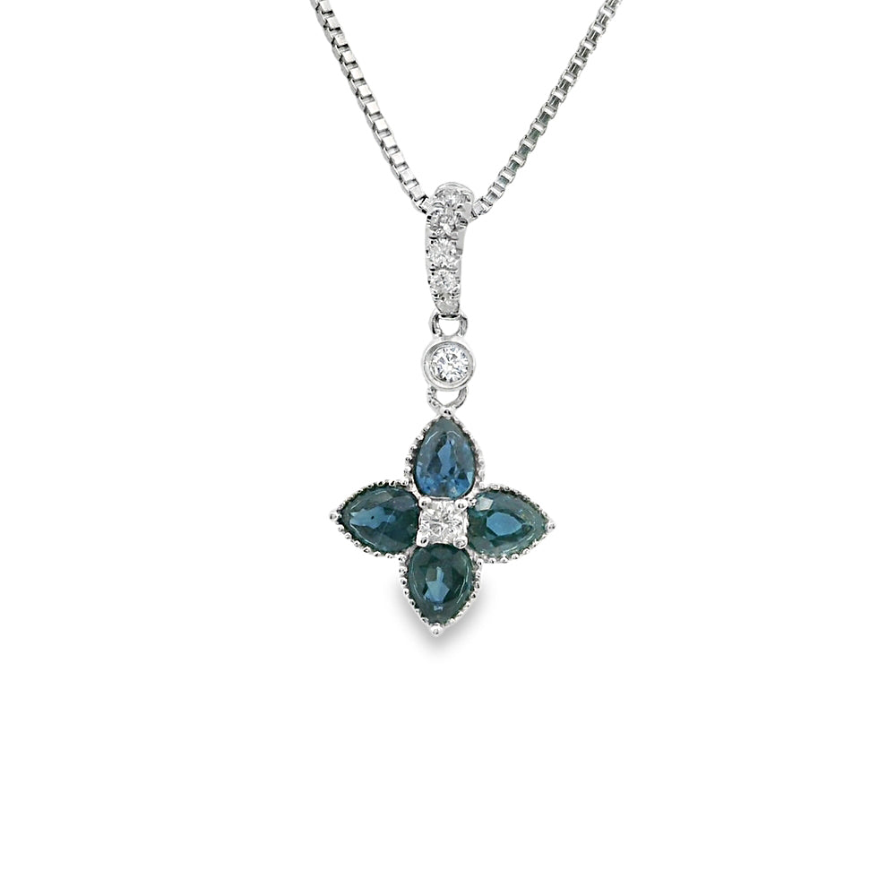0.75ctw Blue Sapphire & Diamond 4 Leaf Clover Pendant in 18K White Gold - Elegant Jewelry Gift for Women, Perfect for Birthdays, Anniversaries & Special Occasions