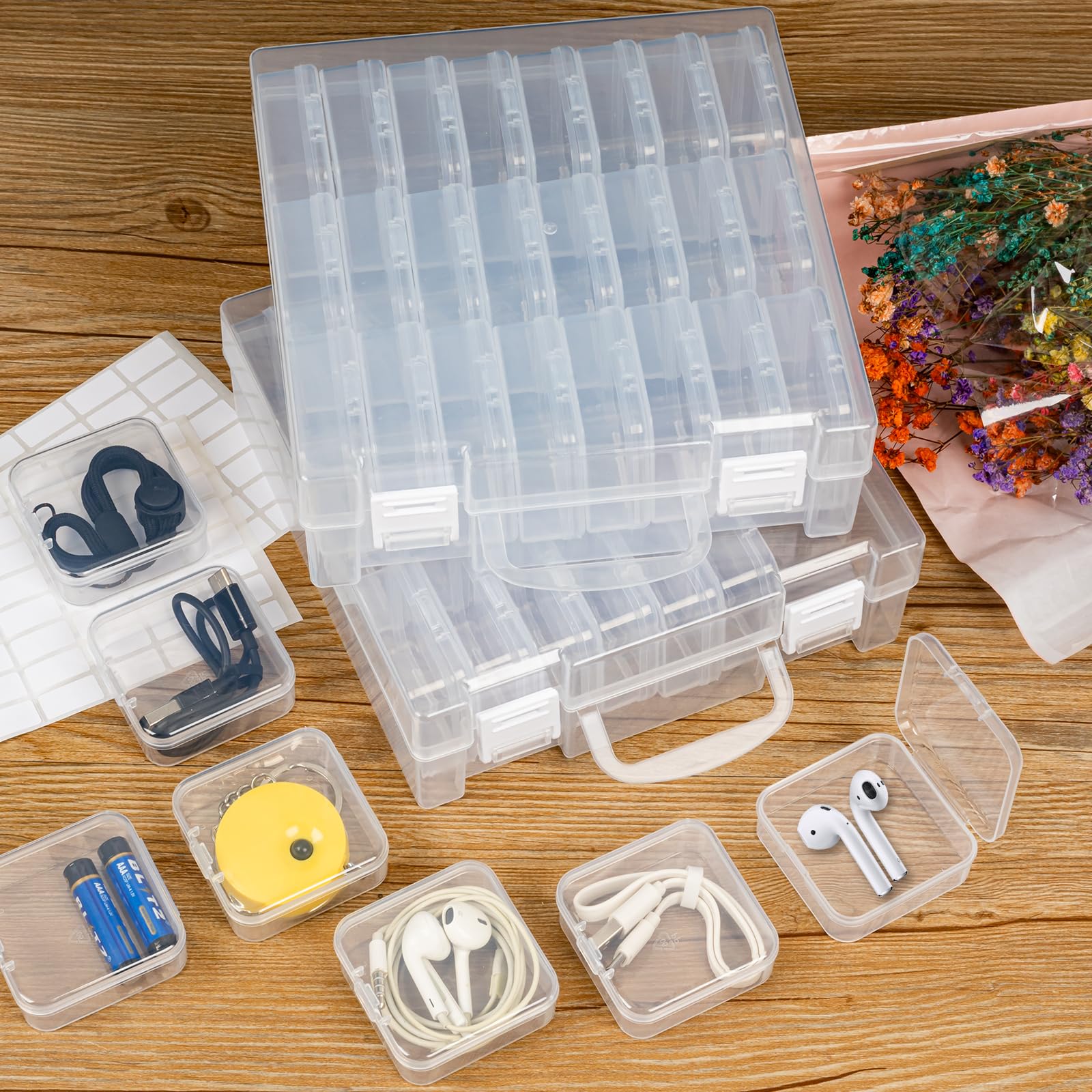 2 Pack Transparent Bead Organizer Box with 24 Slots & Hinged Lid - Small Craft Storage Containers for Rhinestones, Seeds, Jewelry Making & DIY Art Projects | Perfect for Beading, Scrapbooking & Home Organization