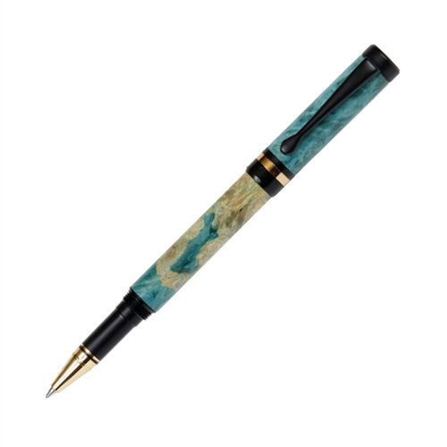 Premium Lanier Classic Rollerball Pen - Black Enamel Finish with Turquoise Box Elder Wood - Elegant Writing Instrument for Office, Gifts & Professional Use