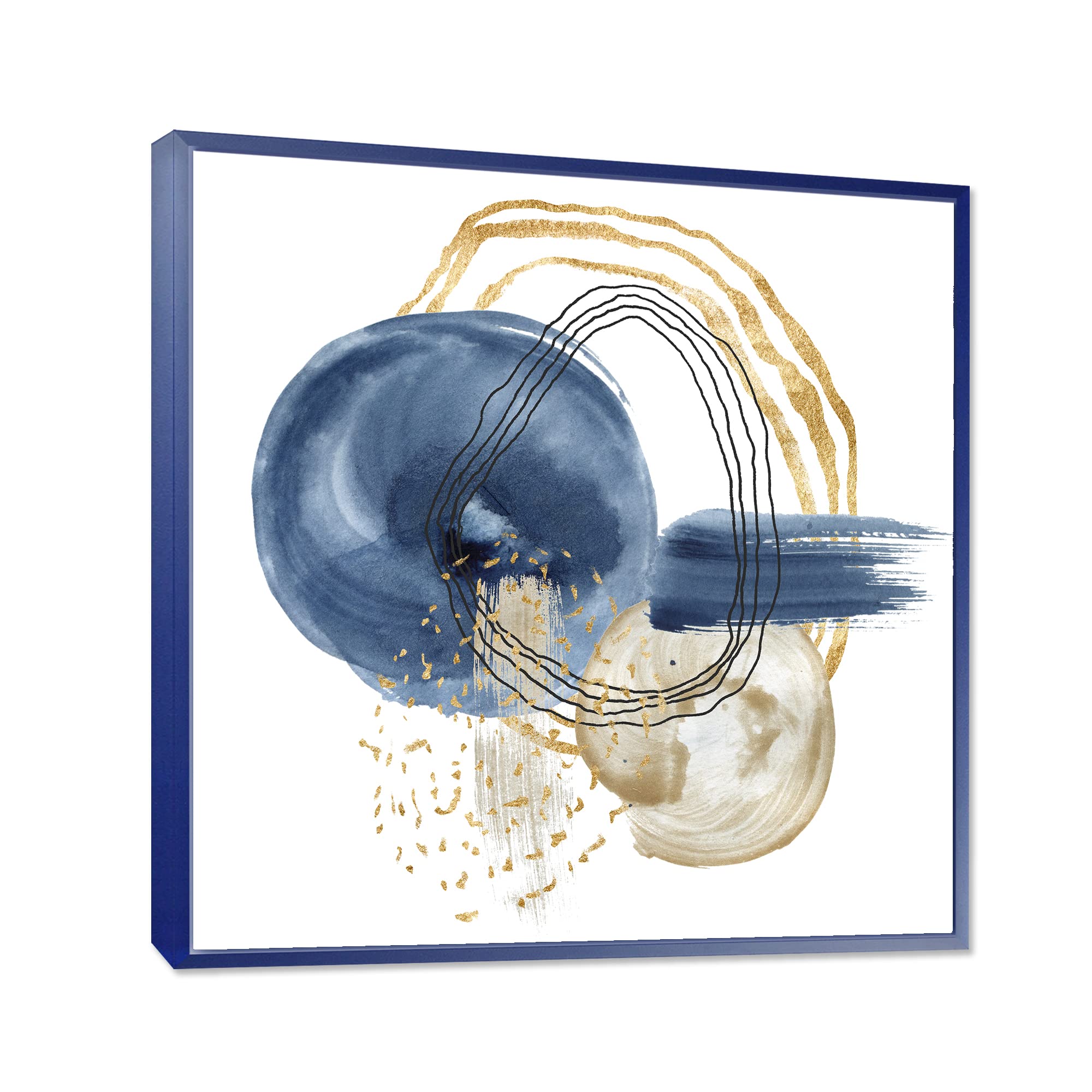 Abstract Dark Blue Gold & Black Underwater Life Canvas Wall Art - Modern Framed Print for Living Room, Bedroom & Office Decor