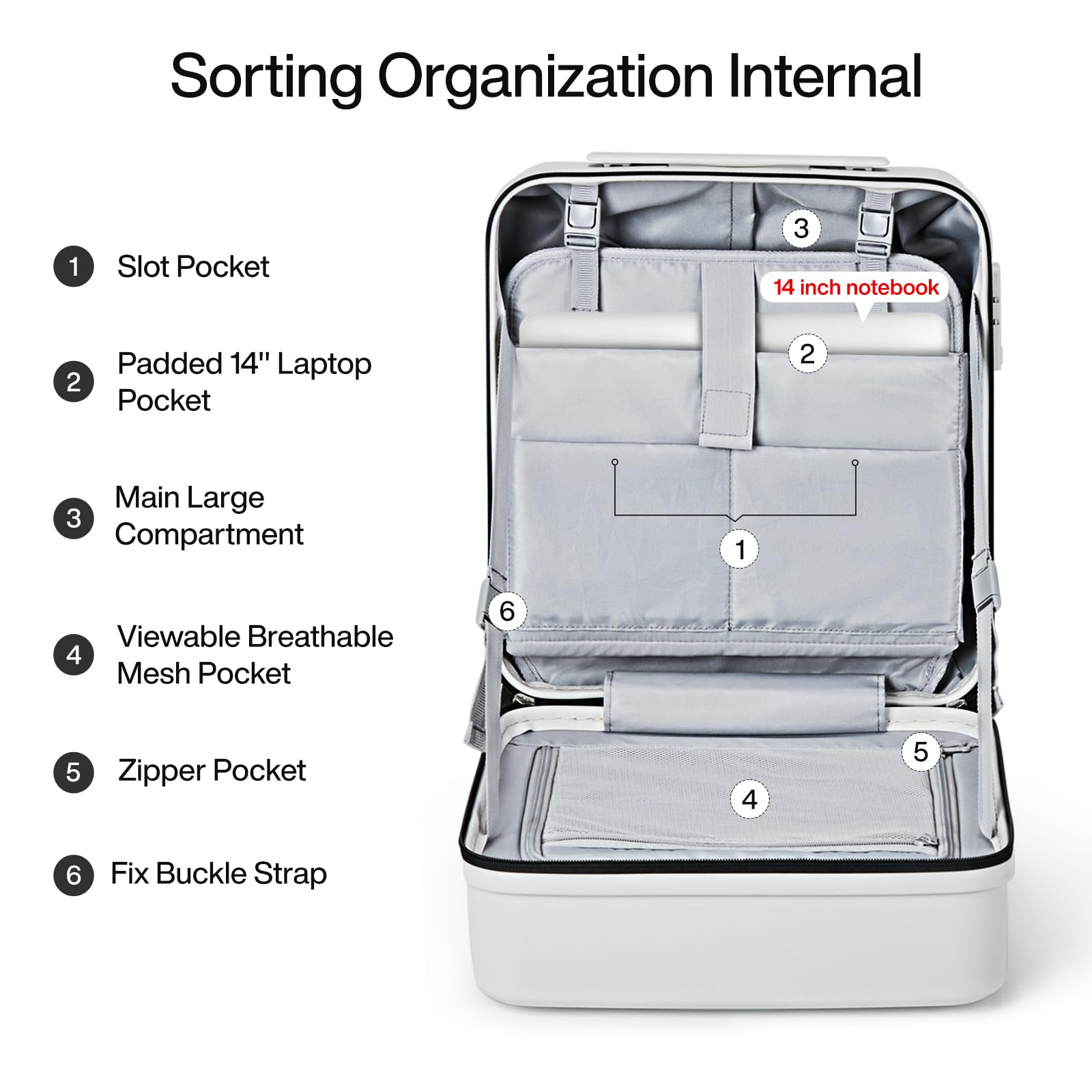 MILADA 16 Inch Underseat Carry On Luggage with Wheels - TSA Approved Hard Shell Small Suitcase, Personal Item Travel Bag for Airplane (Smoke White) - Perfect for Business Trips, Weekend Getaways & Cabin Storage