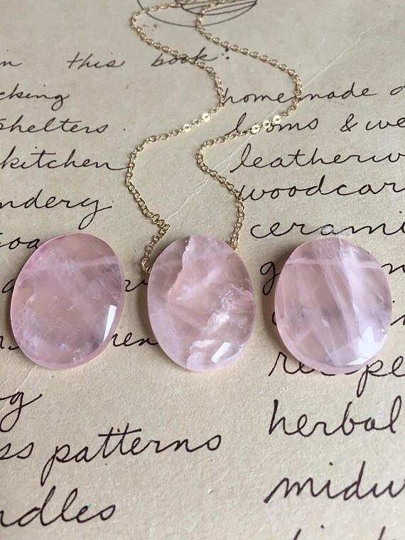 Rose Quartz Pendant Necklace - 14K Gold Filled or Sterling Silver - Healing Crystal Jewelry for Women, Spiritual Gift, Meditation & Energy Balance Accessory