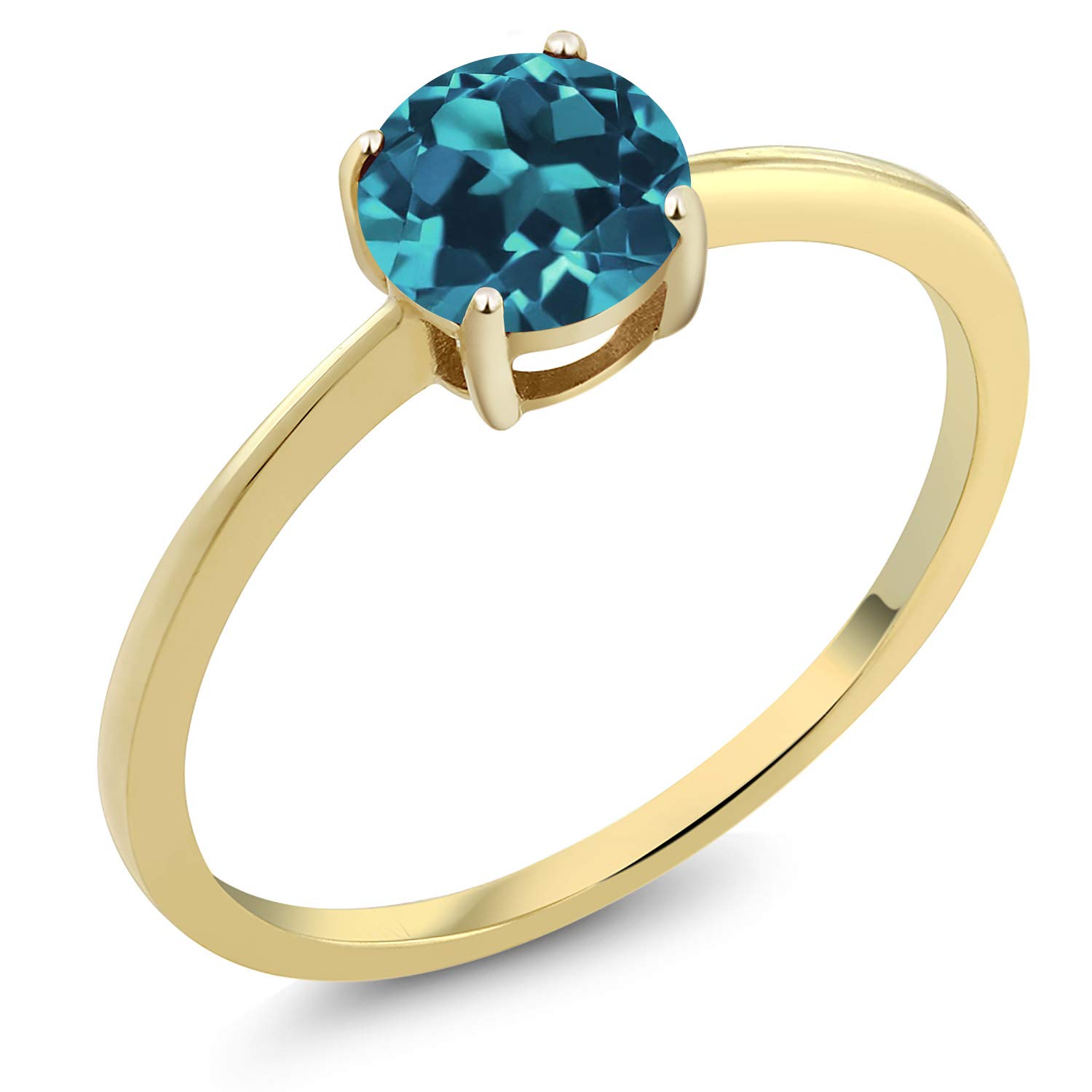 10K Yellow Gold 1.10 Ct Round London Blue Topaz Solitaire Engagement Ring for Women - Gem Stone King | Elegant Promise Ring, Anniversary Gift, Wedding Band for Brides & Fiancées