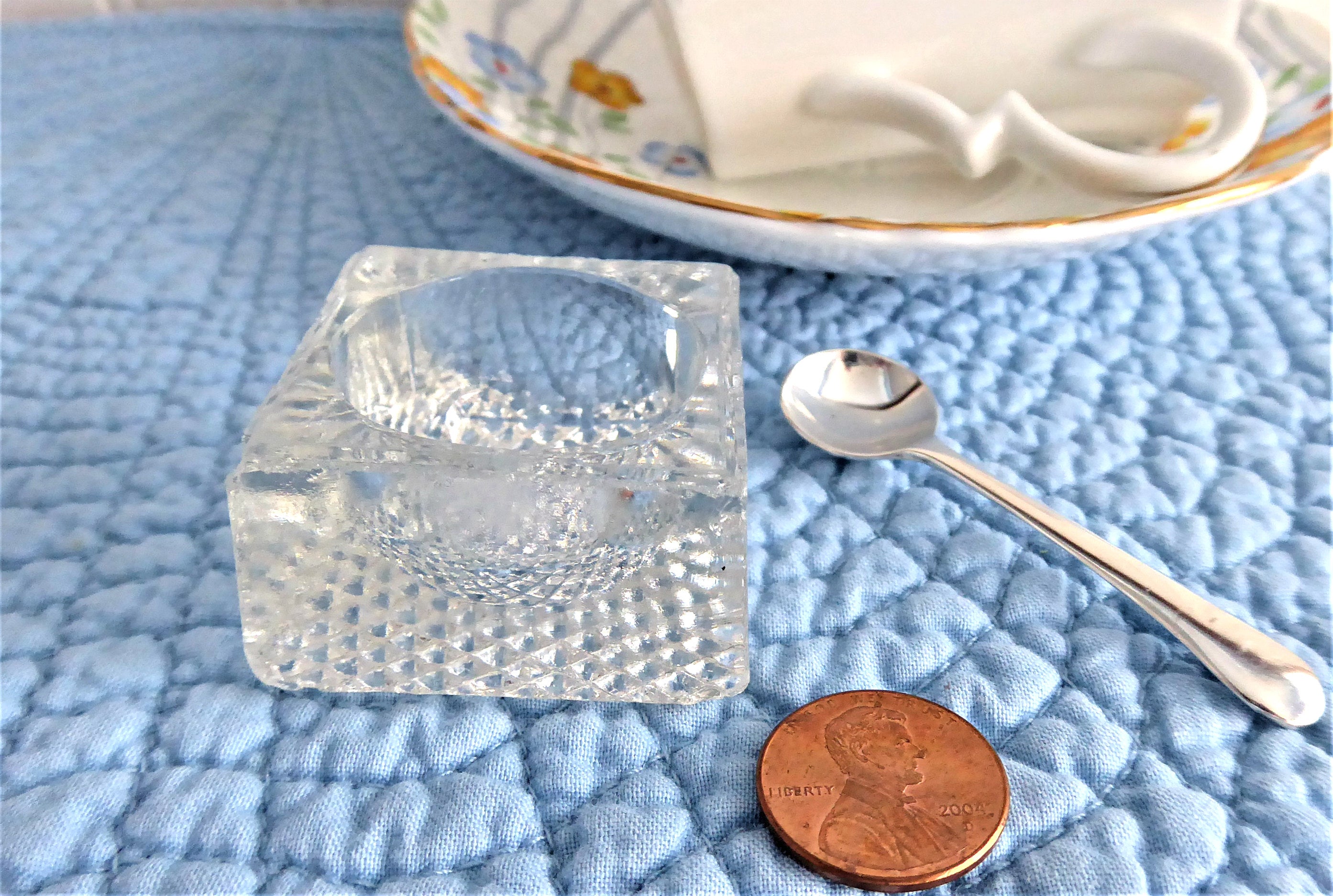 Antique Victorian Open Salt Cellar - Faceted Square Optic Base - 1890s Collectible for Table Setting & Home Decor