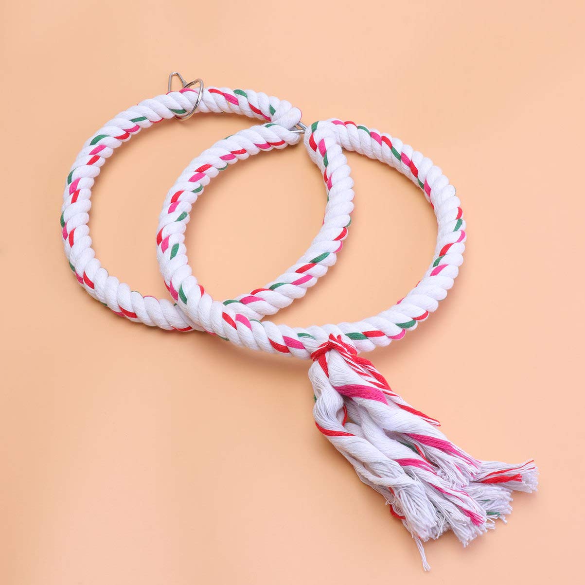 POPETPOP Colorful Parrot Chew Toys - Hanging Bird Swing with Rope Stand & Chewing Rings - Durable Pet Climbing & Grinding Toys for Parakeets, Cockatiels, Macaws (Perfect for Cage Play & Exercise)
