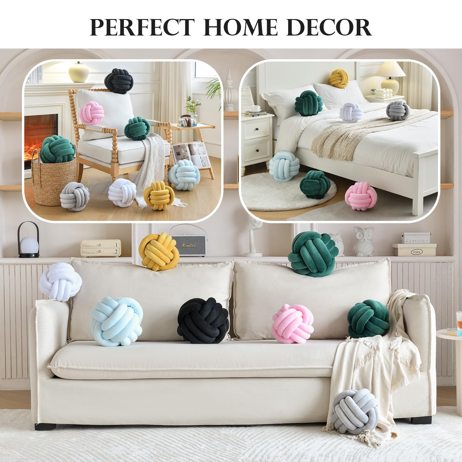 ZANYB Soft Knotted Ball Throw Pillow - Plush Round Knot Cushion for Bedroom & Living Room Decor - Handmade Green Decorative Pillow (9.8x9.8 Inch) - Perfect for Sofa, Chair, Nursery & Cozy Home Accents