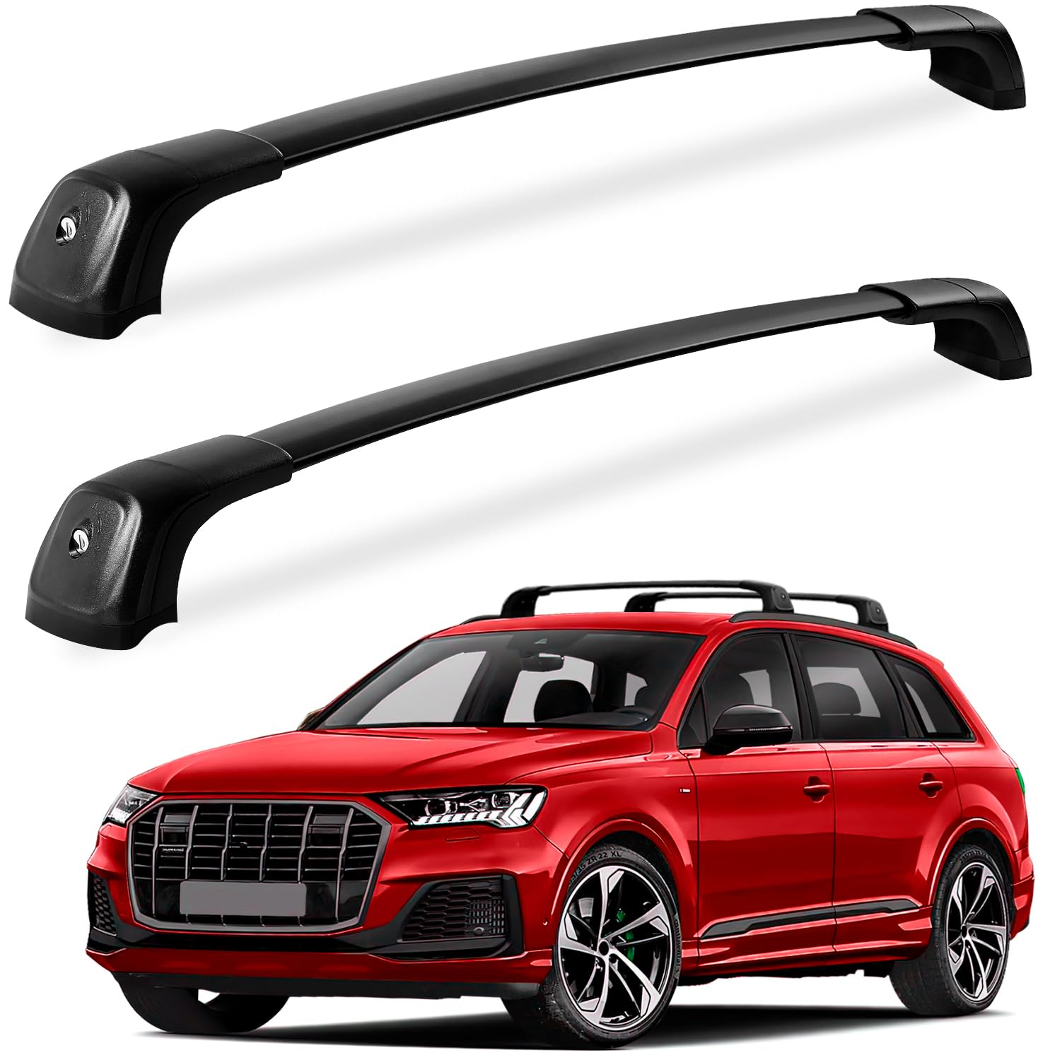 Heavy Duty Lockable Aluminum Roof Rack Cross Bars for Audi Q7 2016-2025 (with Side Rails) - 220lbs Capacity, Black Car Top Carrier for Luggage, Bikes & Outdoor Gear - Perfect for Road Trips, Camping & Adventure Travel