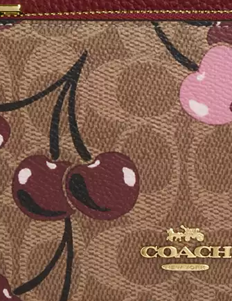 Coach Double Zip Wallet in Signature Canvas with Cherry Print - Stylish & Functional Women's Wallet for Everyday Use, Travel & Gifting