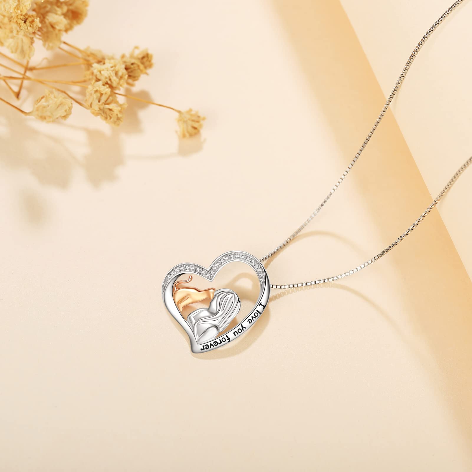 925 Sterling Silver Cute Cat & Dog Pendant Necklace for Women - Dainty Pet Jewelry Gift for Daughter, Girlfriend, Wife - Perfect Birthday, Anniversary & Valentine's Day Present for Animal Lovers