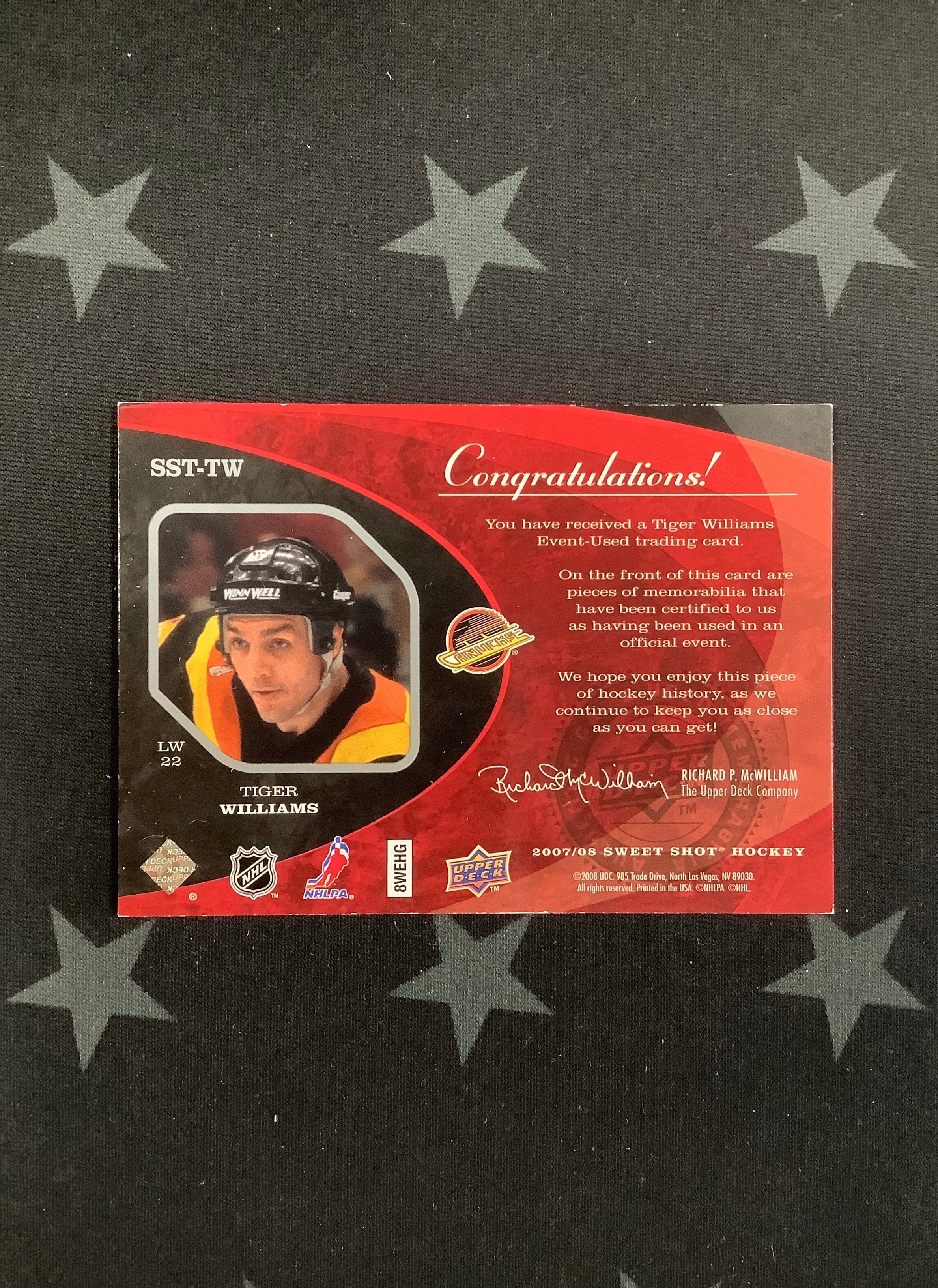 2007-08 Upper Deck Sweet Shot Hockey Sweet Stitches Tiger Williams Patch #SST-TW /299 - Rare Collectible for NHL Fans & Memorabilia Enthusiasts - Perfect for Display, Gifts, and Sports Collections