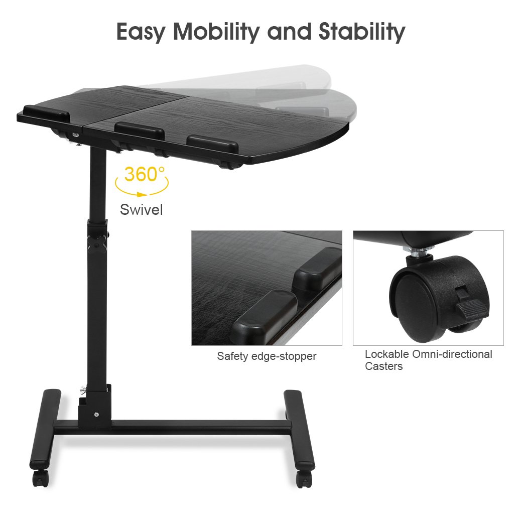 Adjustable Height Mobile Laptop Stand Rolling Cart with Wheels - Portable Computer Desk for Office, Home & Classroom Workspace