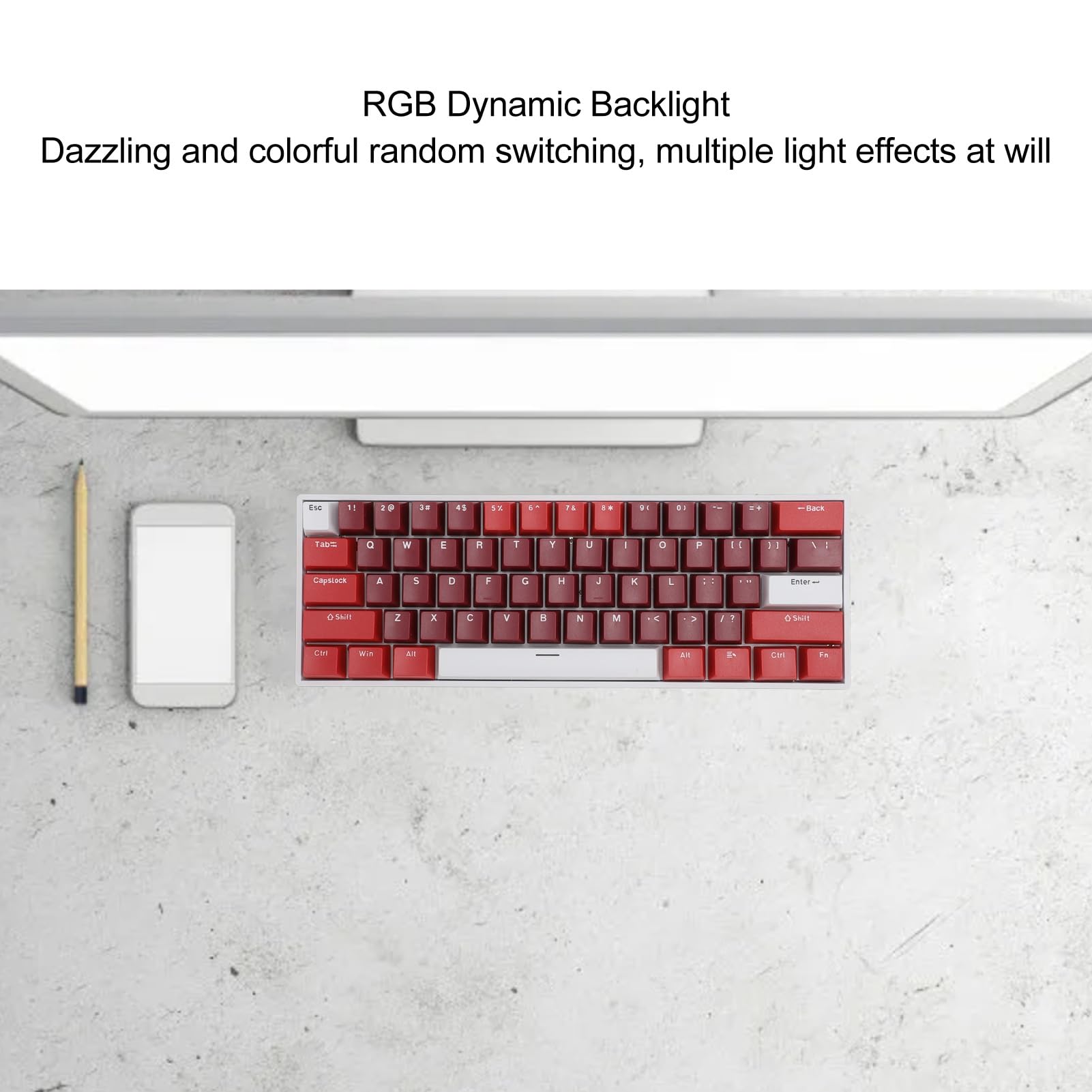 Tosuny 61-Key Wireless Mechanical Gaming Keyboard with RGB Backlit, Bluetooth/Wired Dual Mode, Red Switches, Anti-Ghosting - Compatible with Windows, Android, iOS - Perfect for Esports, Office Work & Mobile Gaming