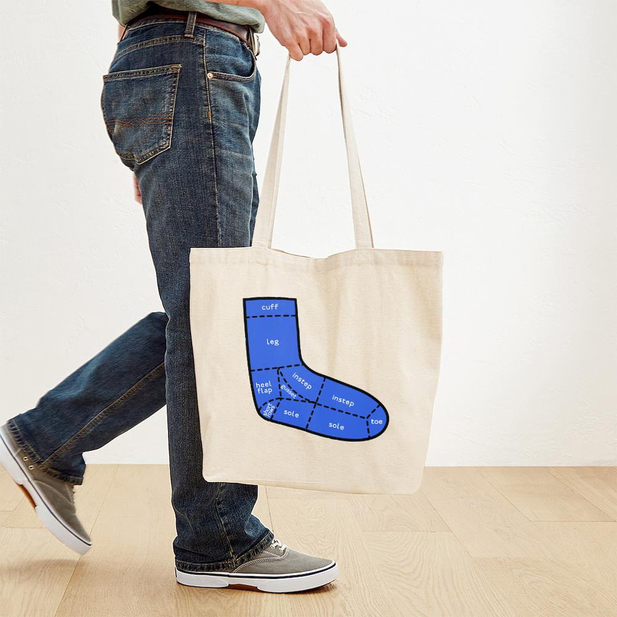 Eco-Friendly Natural Canvas Tote Bag - Reusable Grocery Shopping Bag with Sock Anatomy Print | Perfect for Groceries, Beach Trips & Farmers Market