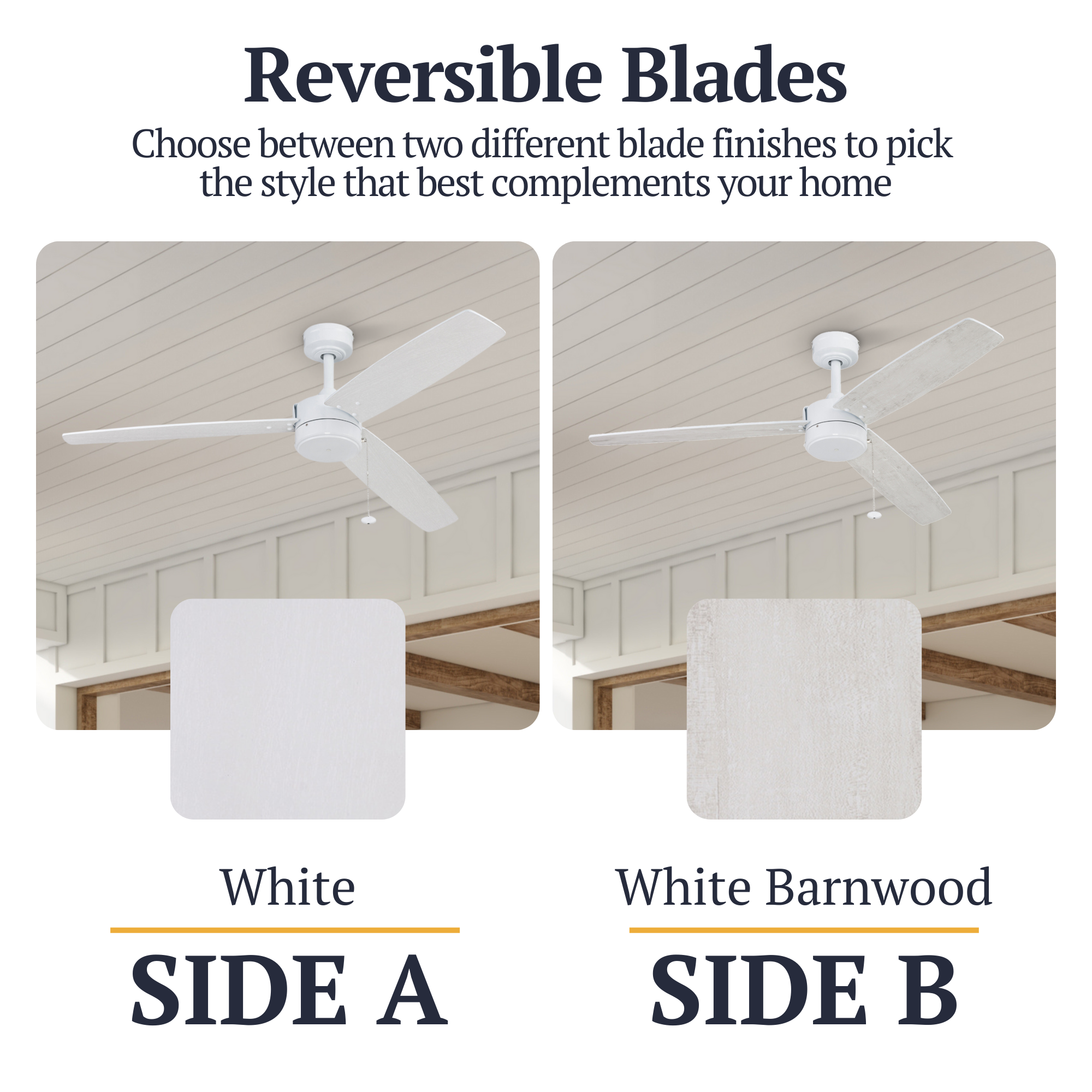 52 Inch Bright White Indoor/Outdoor Ceiling Fan with Pull Chain - Perfect for Bedroom, Living Room, Patio & Covered Porch