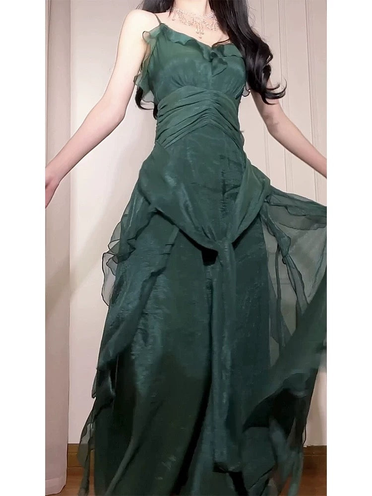 Elegant Dark Green Chiffon Prom Dress A-Line Formal Gown for Birthday Party & Special Occasions - Style J6526