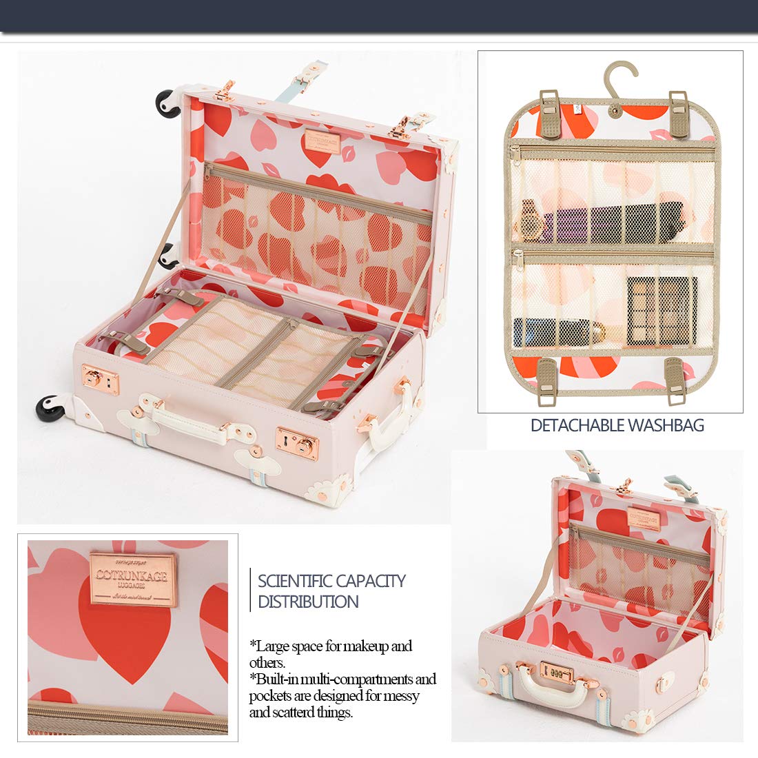 Vintage Pink Luggage Set for Women - 20