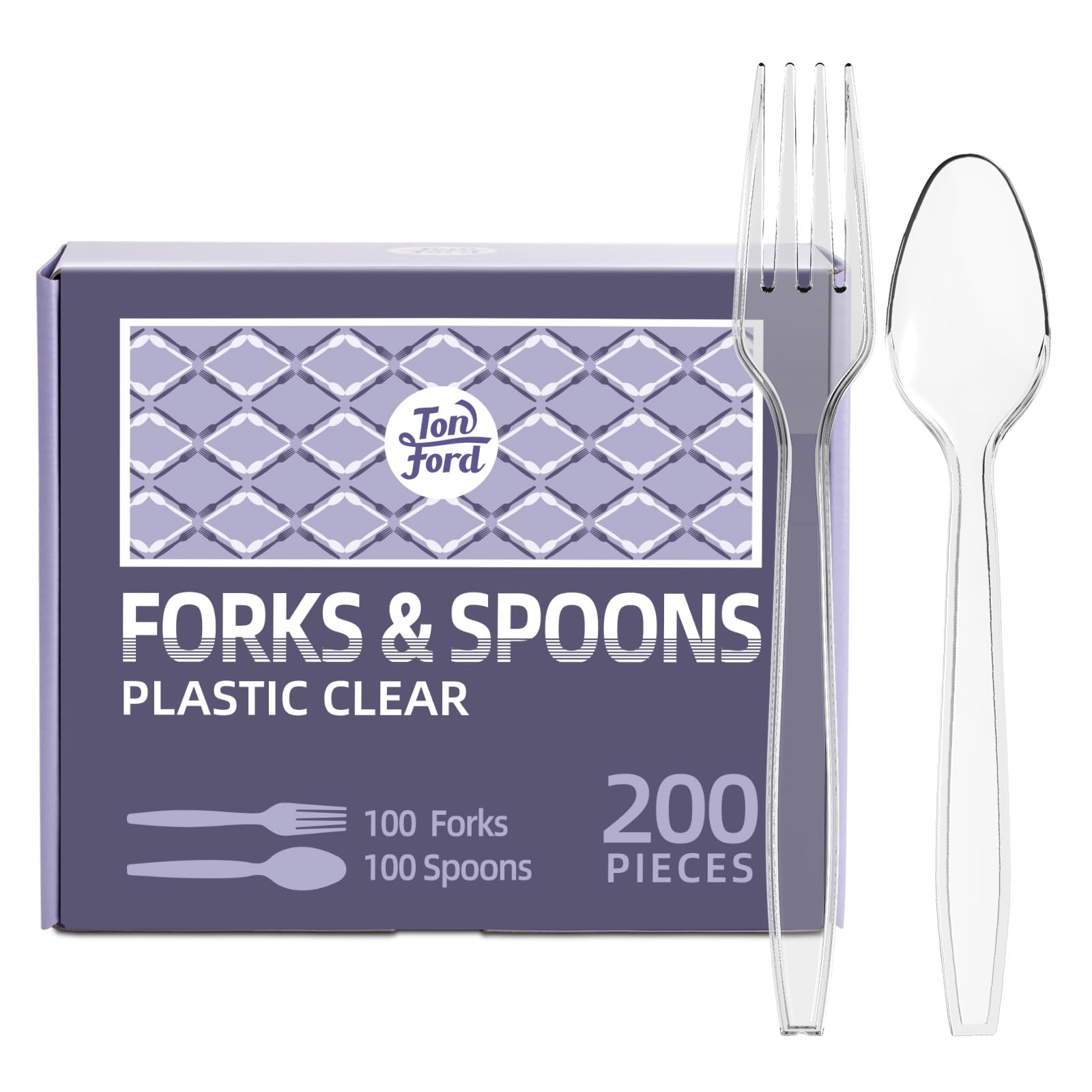 200-Pack Heavy Duty Clear Plastic Forks & Spoons Set - 100 Forks & 100 Spoons - Disposable Silverware for Parties, Picnics, BBQs, Catering & Outdoor Events